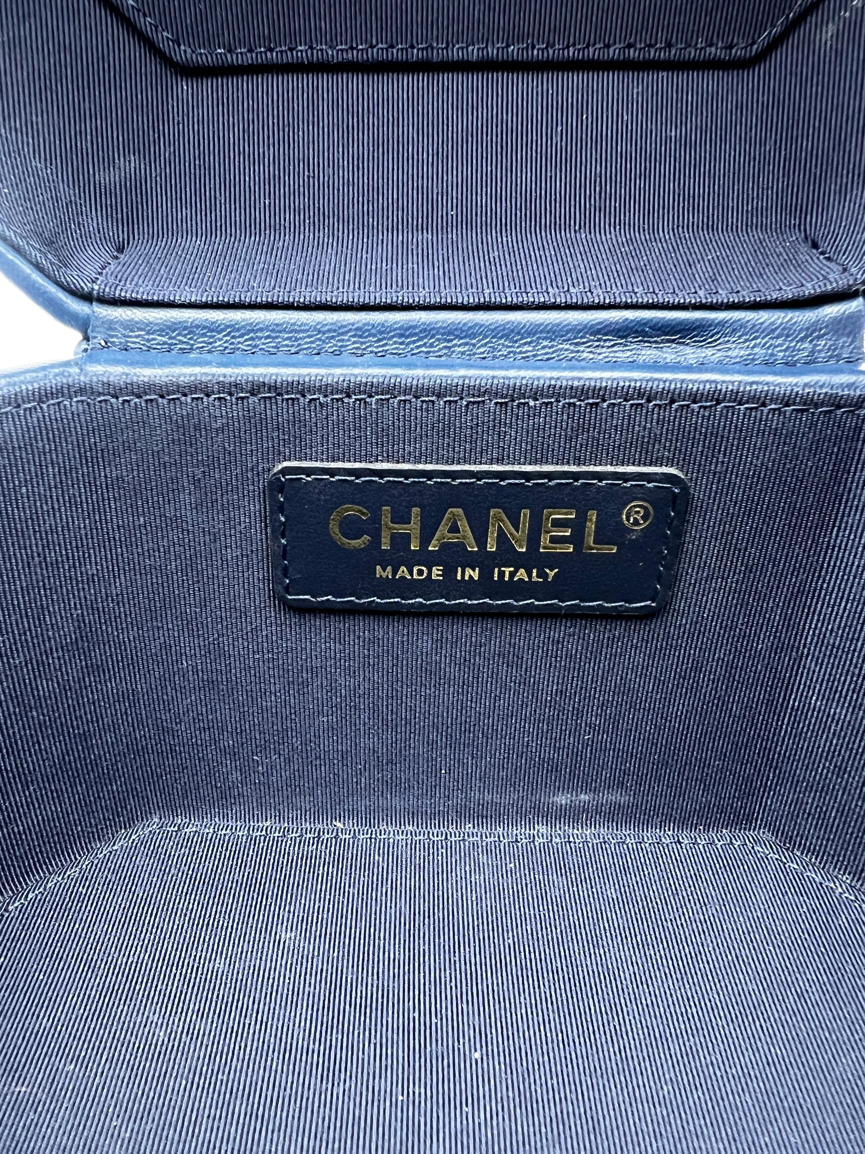 Chanel navy vendome lambskin top handel box bag cc711