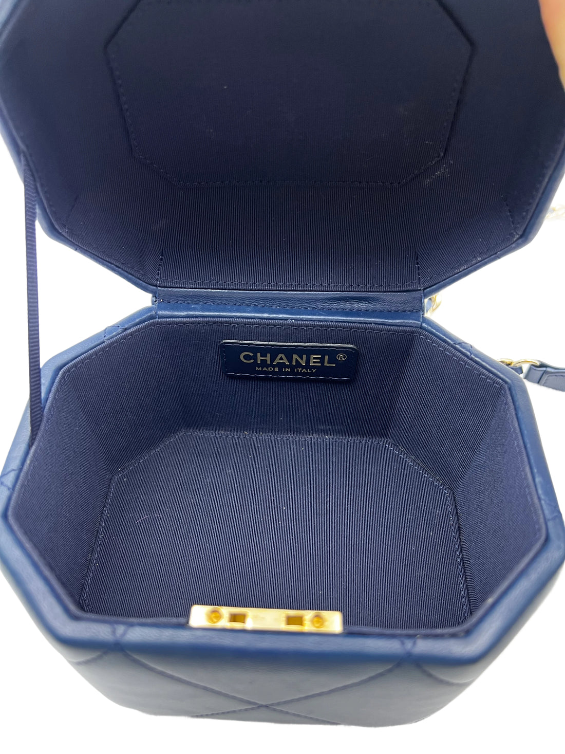 Chanel navy vendome lambskin top handel box bag cc711
