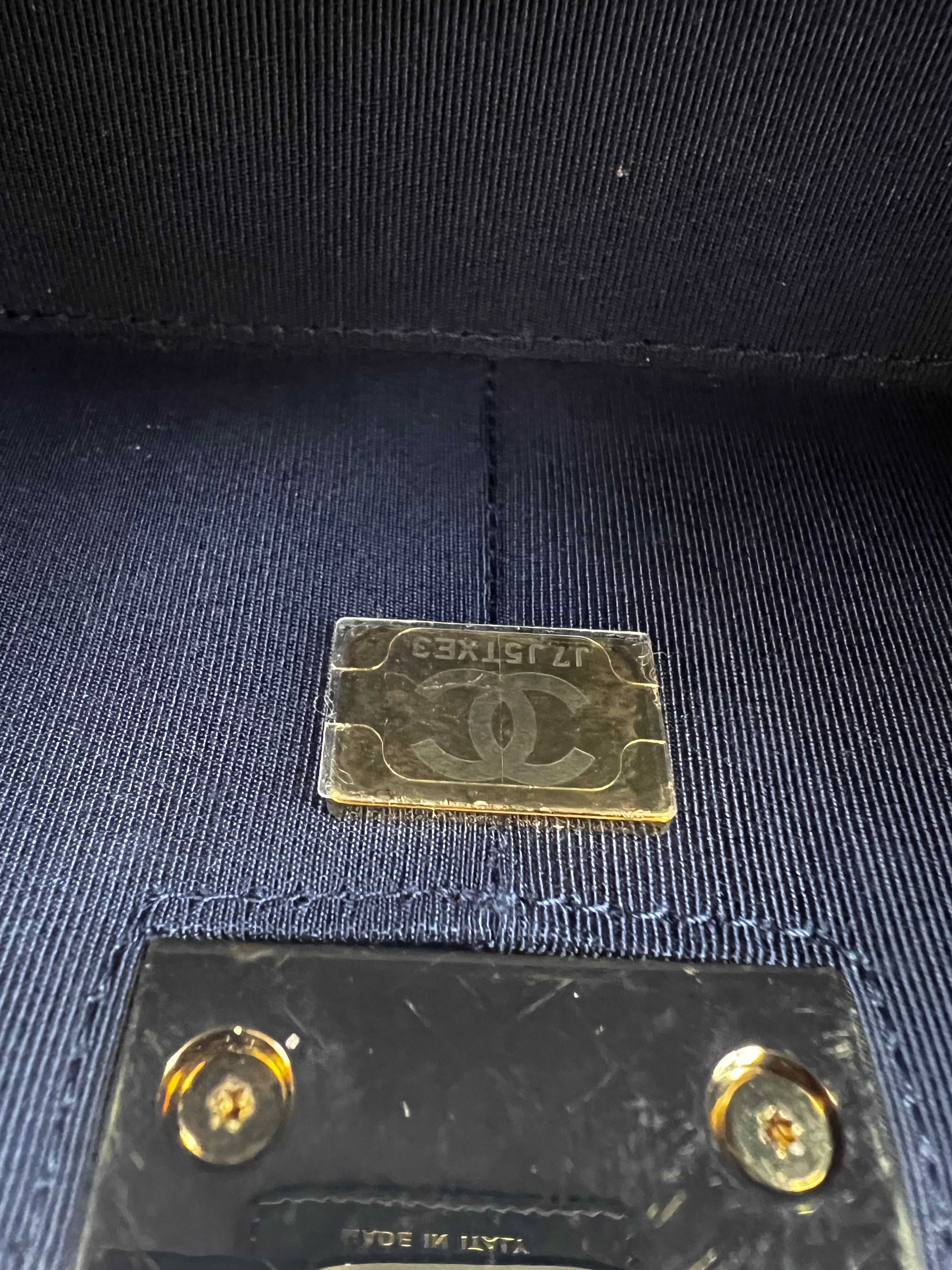 Chanel navy vendome lambskin top handel box bag cc711