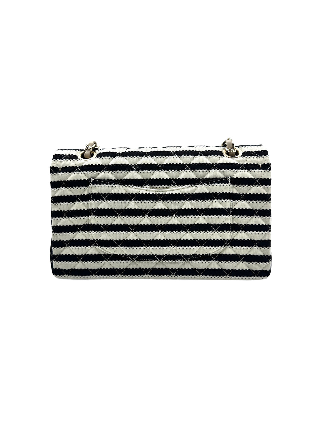 Chanel Classic Double Flap Bag Quilted Striped Canvas Medium CC714