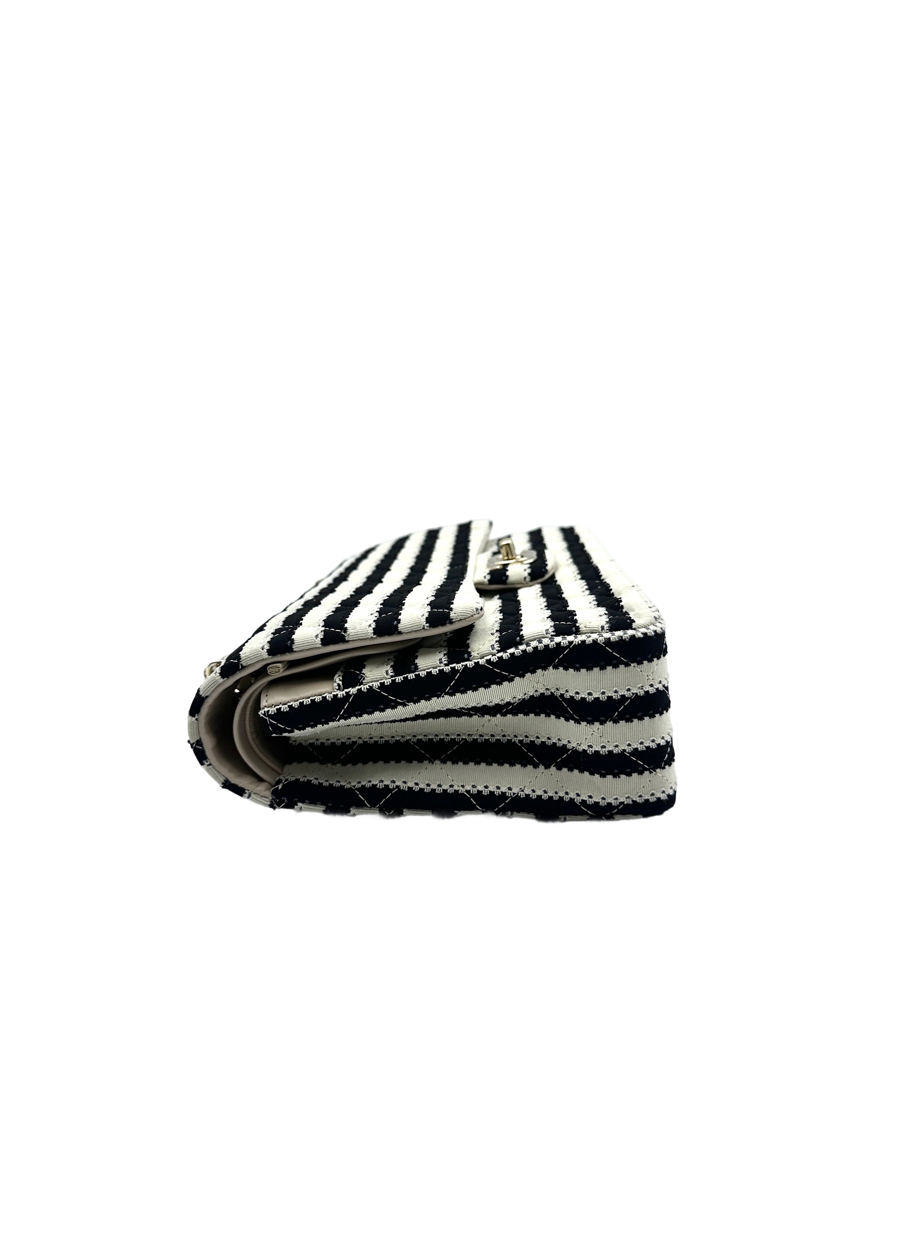 Chanel Classic Double Flap Bag Quilted Striped Canvas Medium CC714