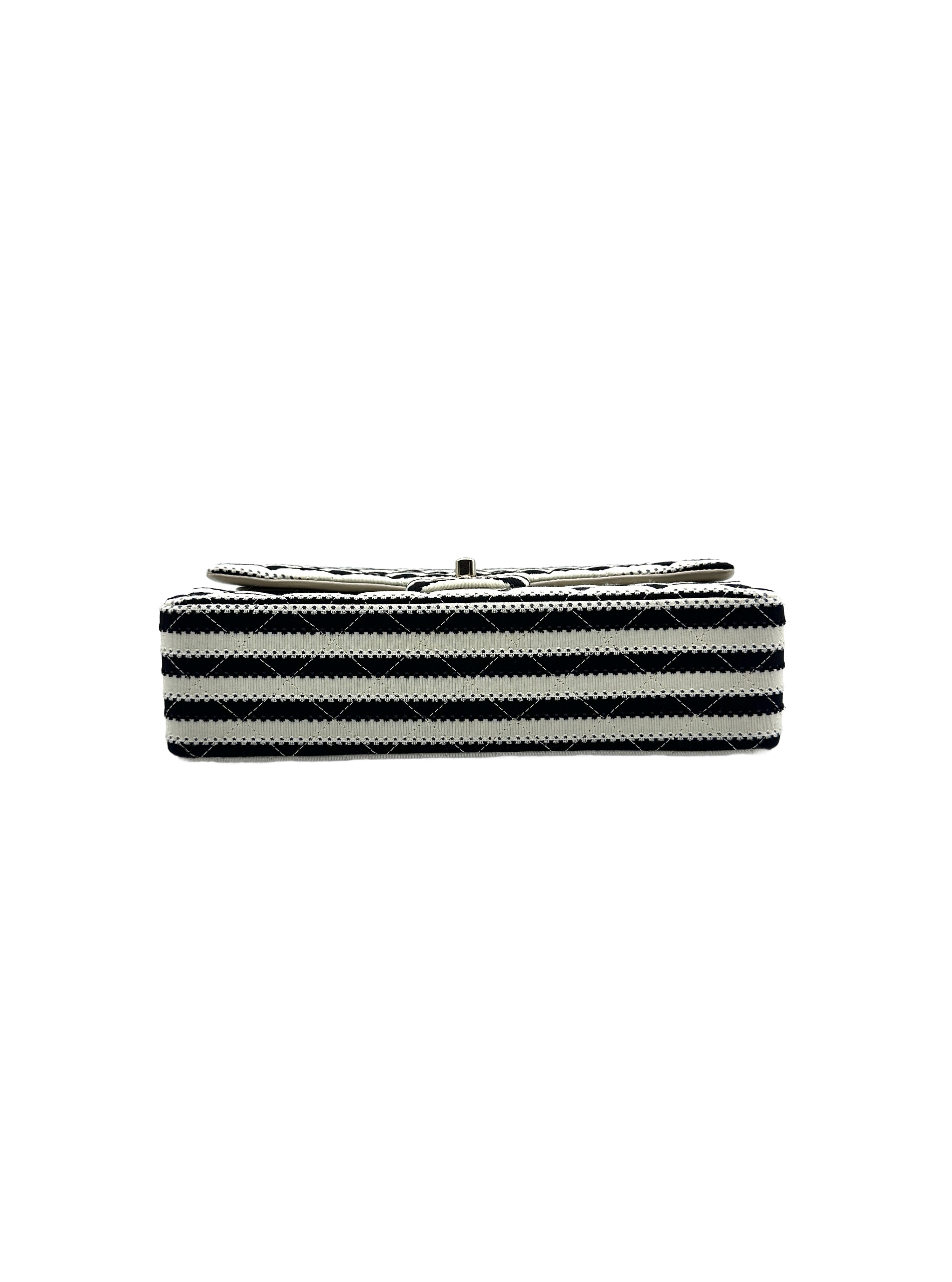 Chanel Classic Double Flap Bag Quilted Striped Canvas Medium CC714