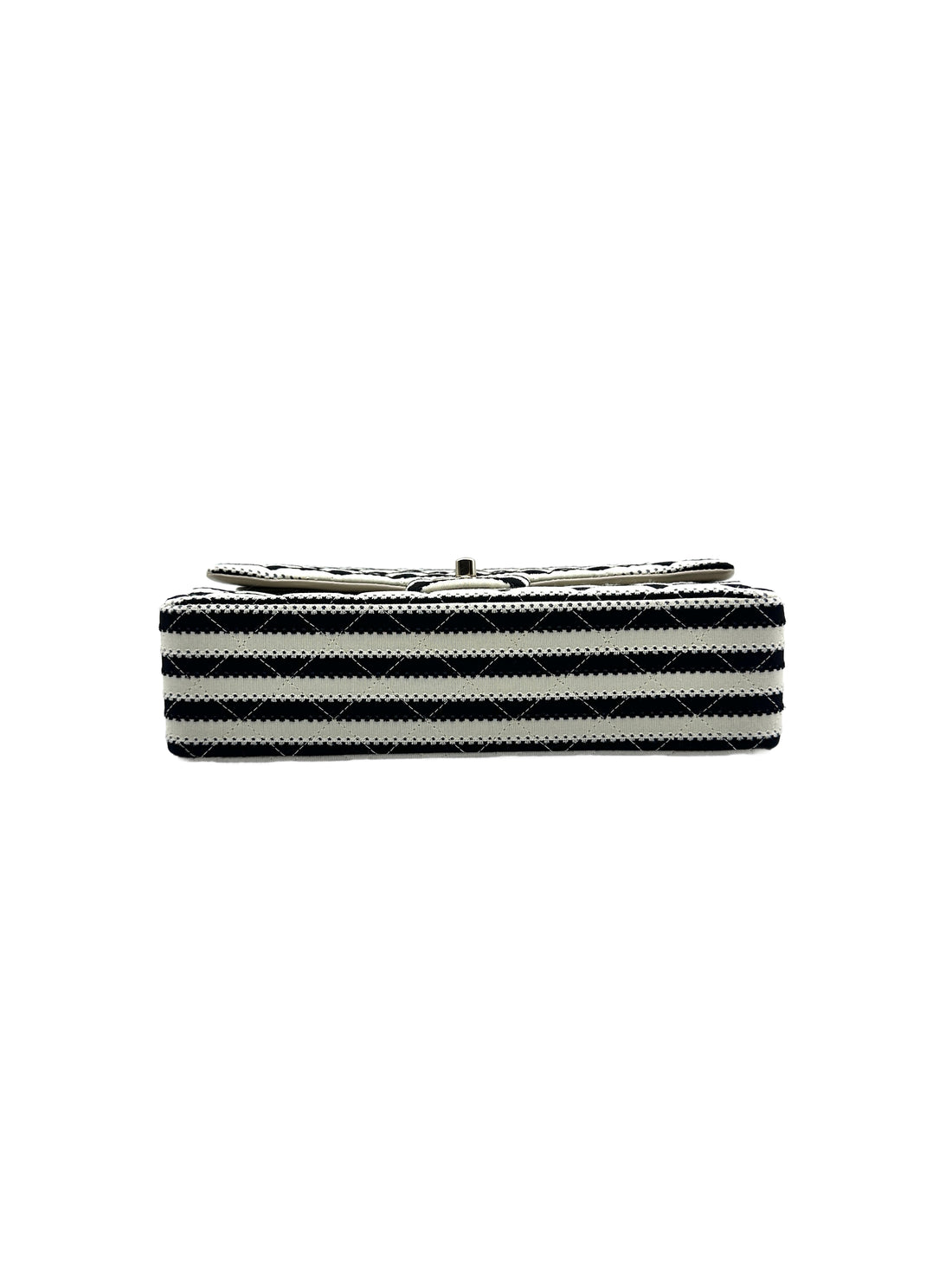 Chanel Classic Double Flap Bag Quilted Striped Canvas Medium CC714