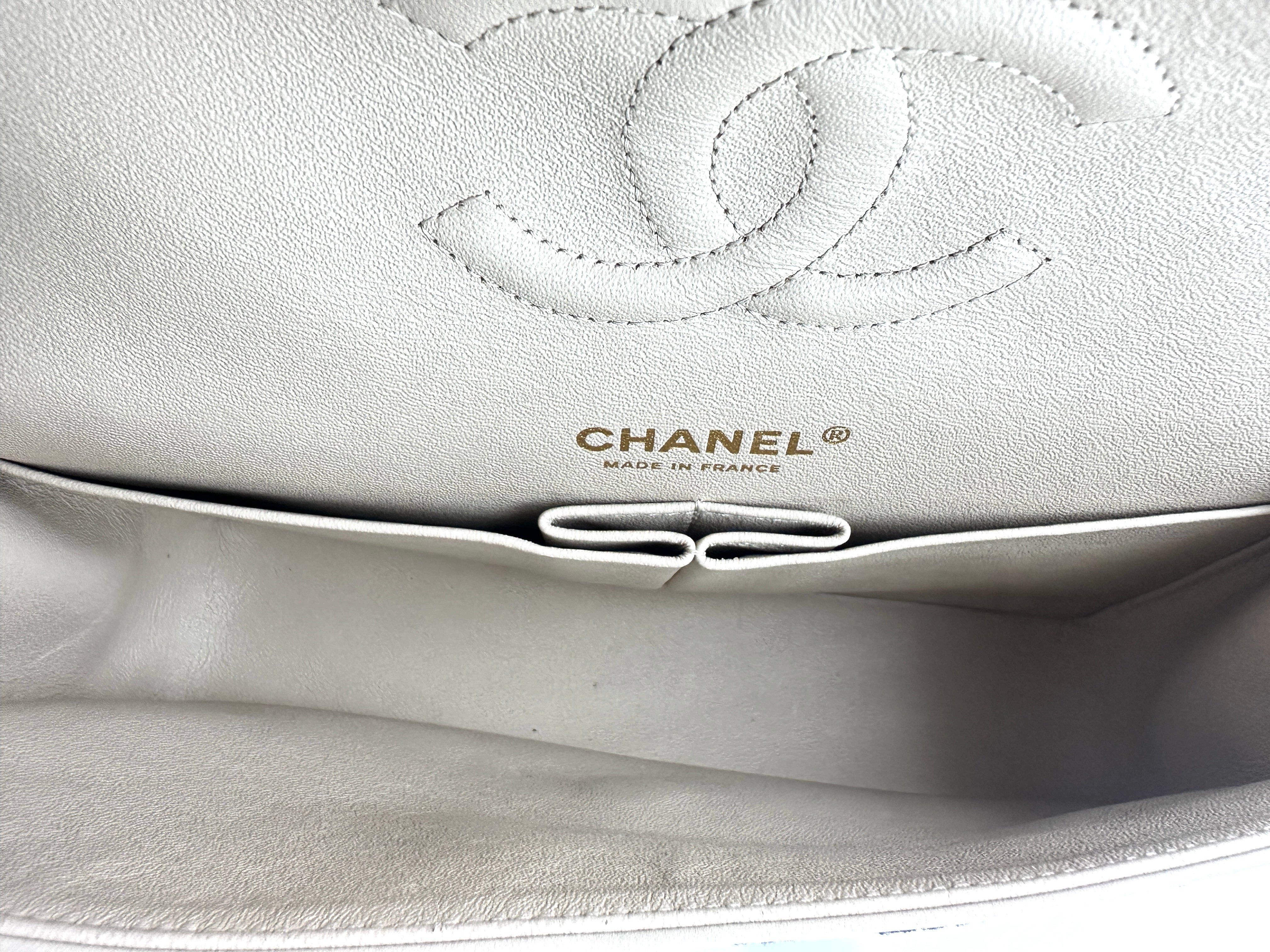 Chanel Classic Double Flap Bag Quilted Striped Canvas Medium CC714