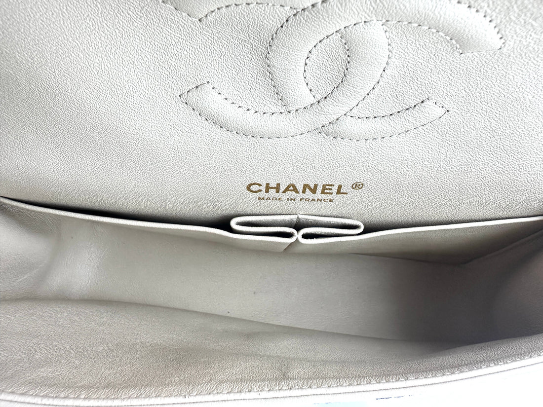 Chanel Classic Double Flap Bag Quilted Striped Canvas Medium CC714