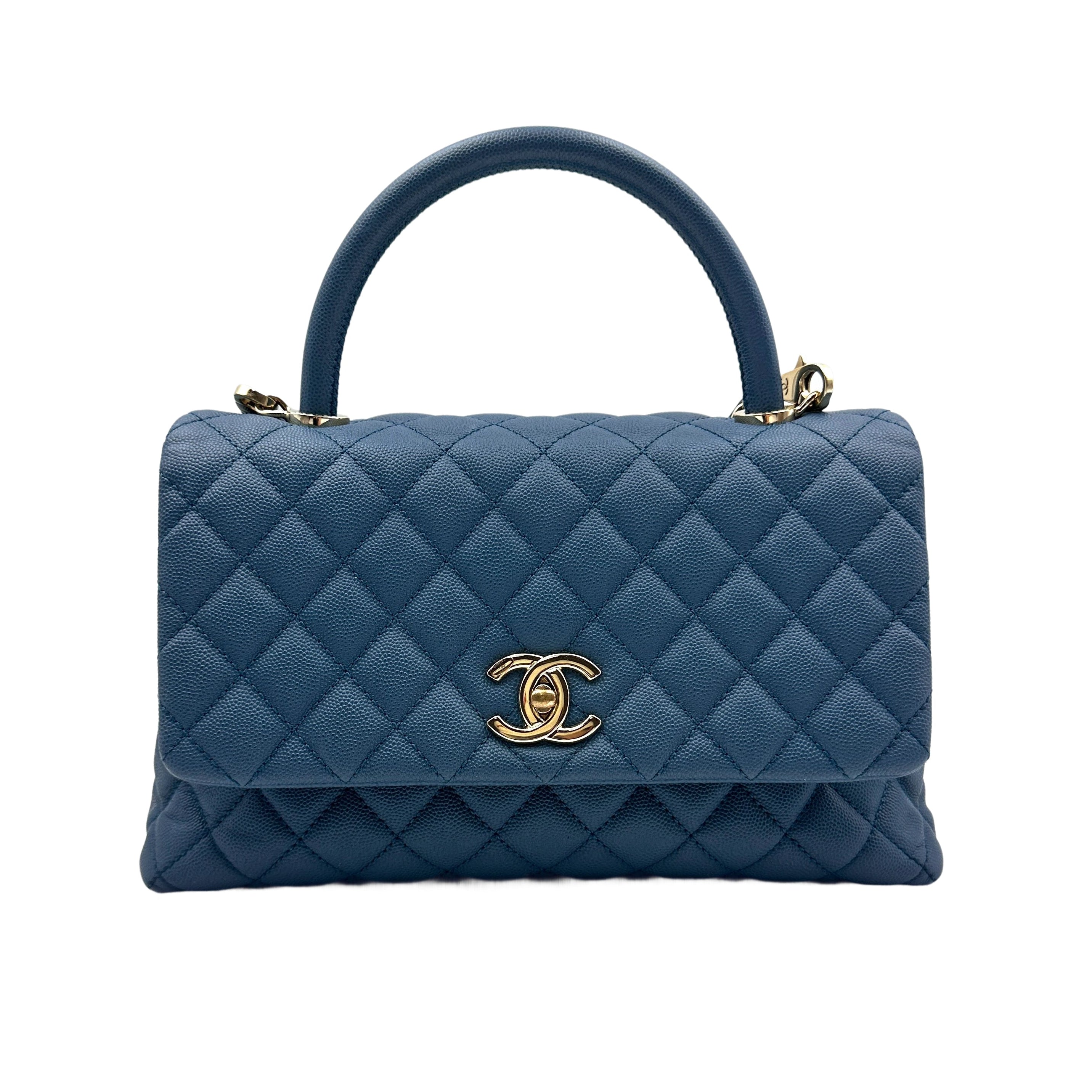 Chaneln Caviar Coco Top Handle Handle Turquoise 27 Series CC731
