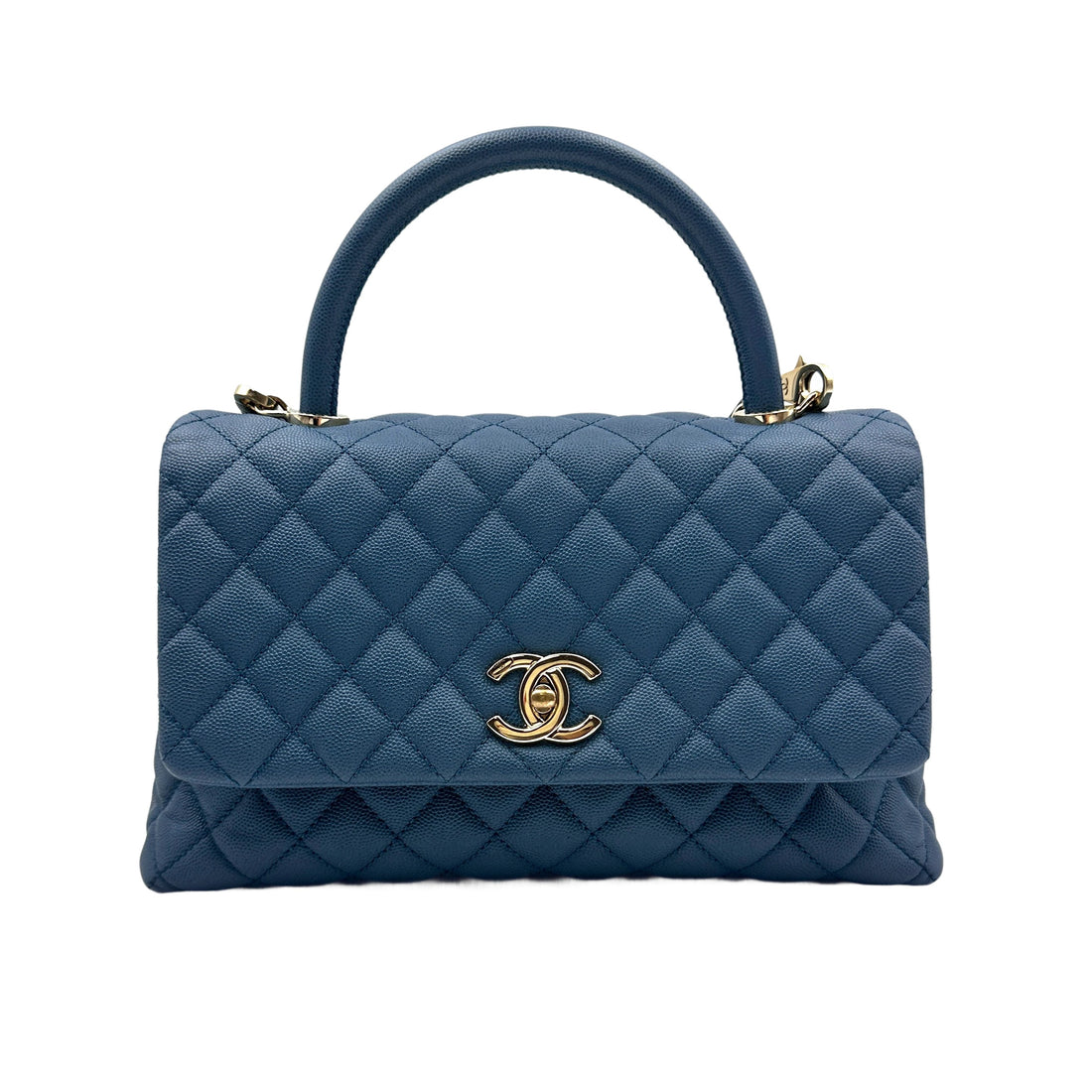 Chaneln Caviar Coco Top Handle Handle Turquoise 27 Series CC731