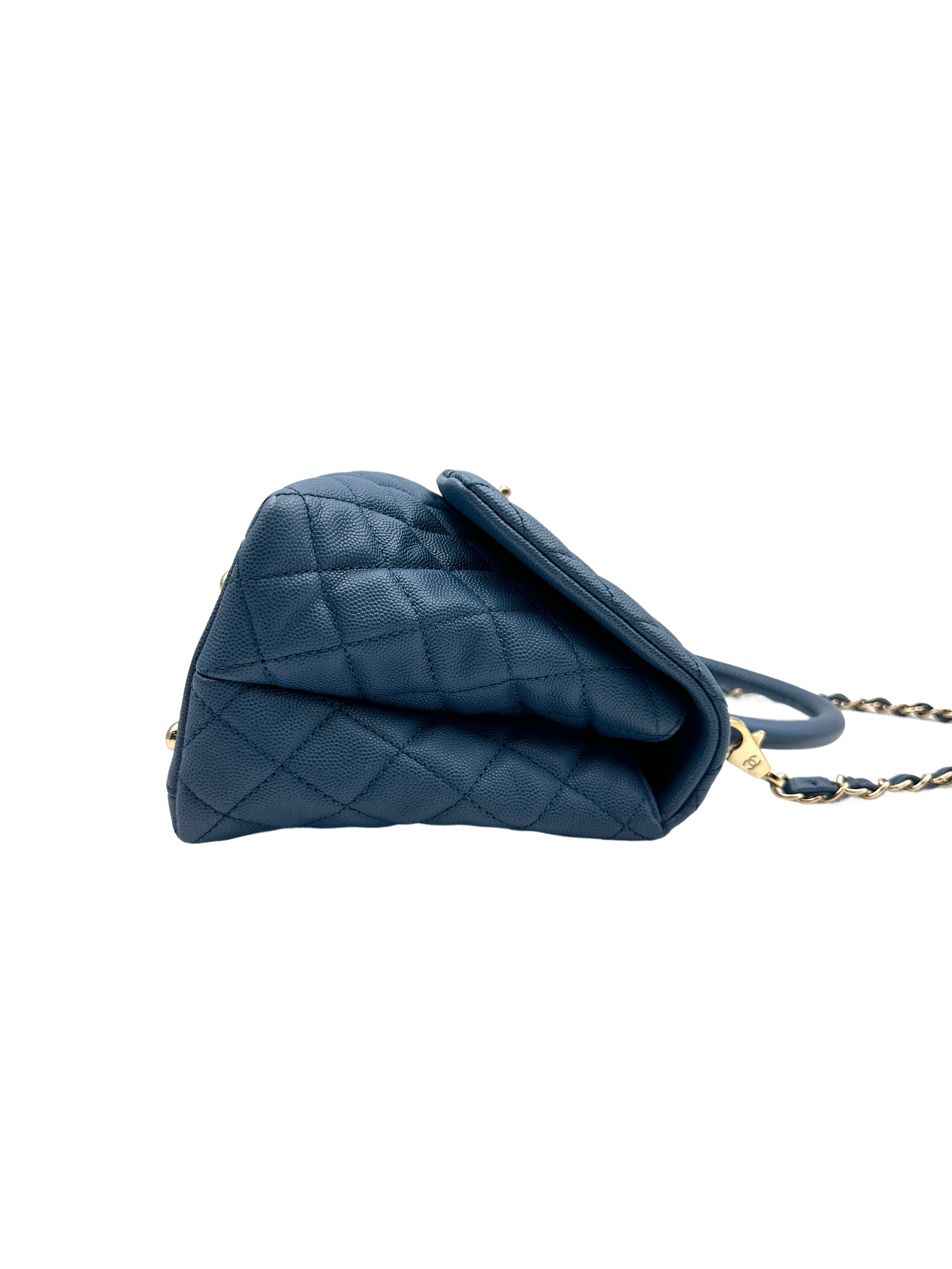 Chaneln Caviar Coco Top Handle Handle Turquoise 27 Series CC731