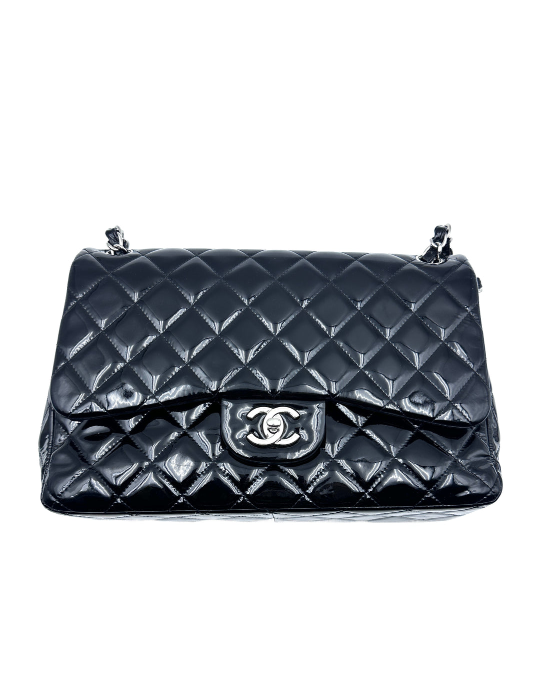 Chanel patent double flap jumbo black CC710