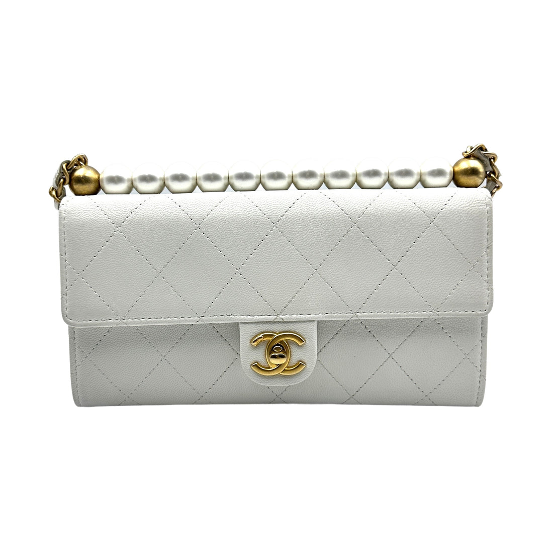 Chanel Quilted Calfskin Pearl Long Woc White cc717