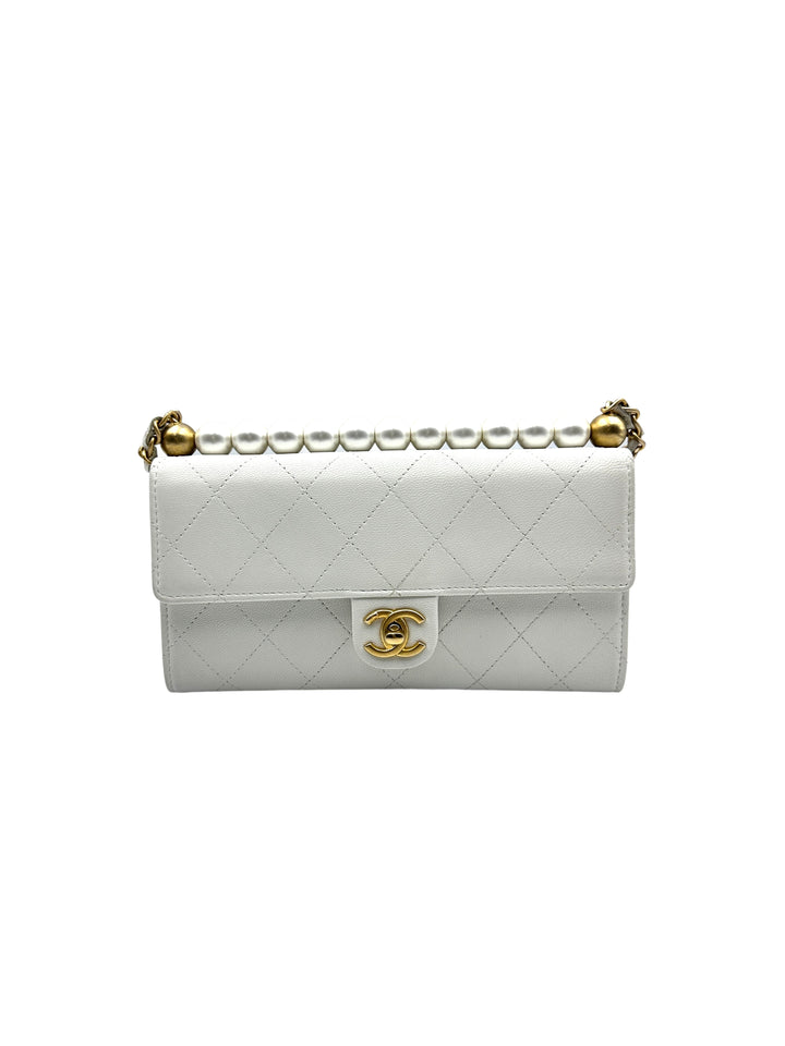 Chanel Quilted Calfskin Pearl Long Woc White cc717