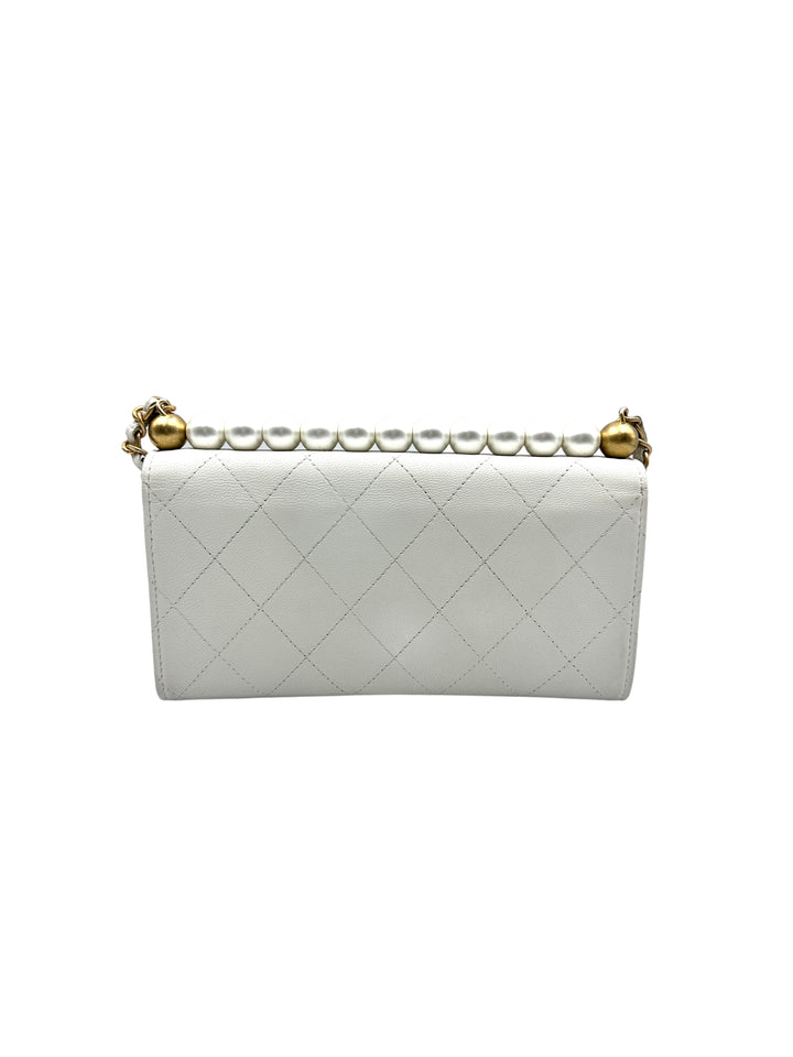 Chanel Quilted Calfskin Pearl Long Woc White cc717