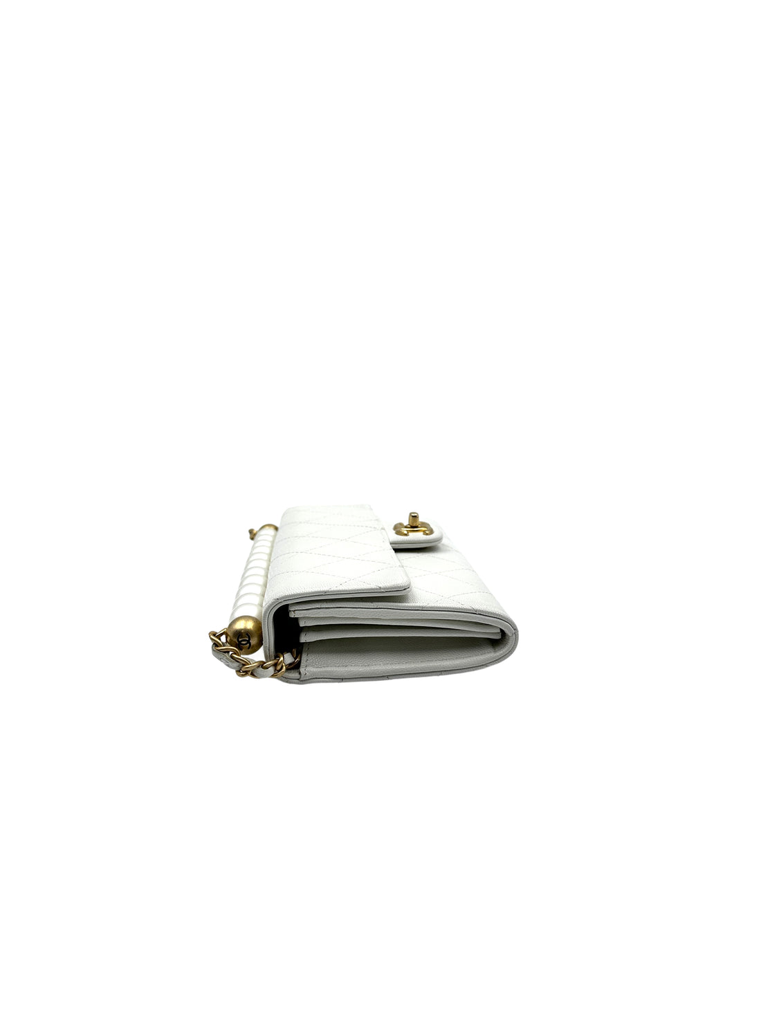 Chanel Quilted Calfskin Pearl Long Woc White cc717