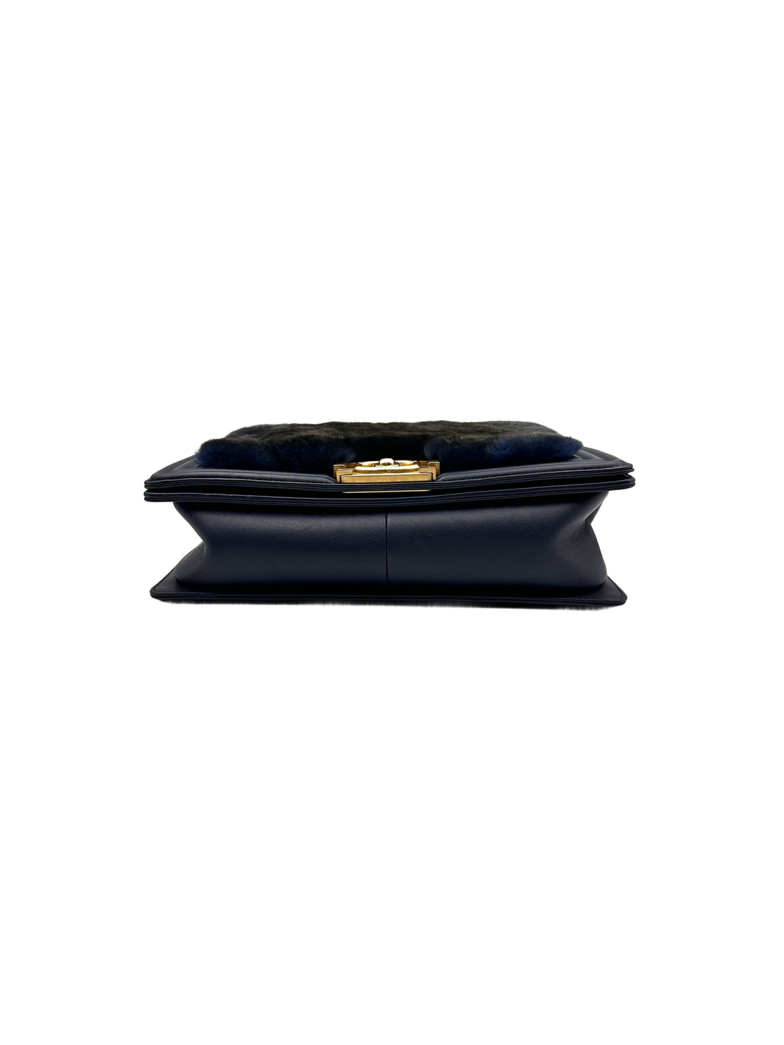 Chanel Rabbit Fur Medium Flap Boy Bag Navy (26***06) CC740