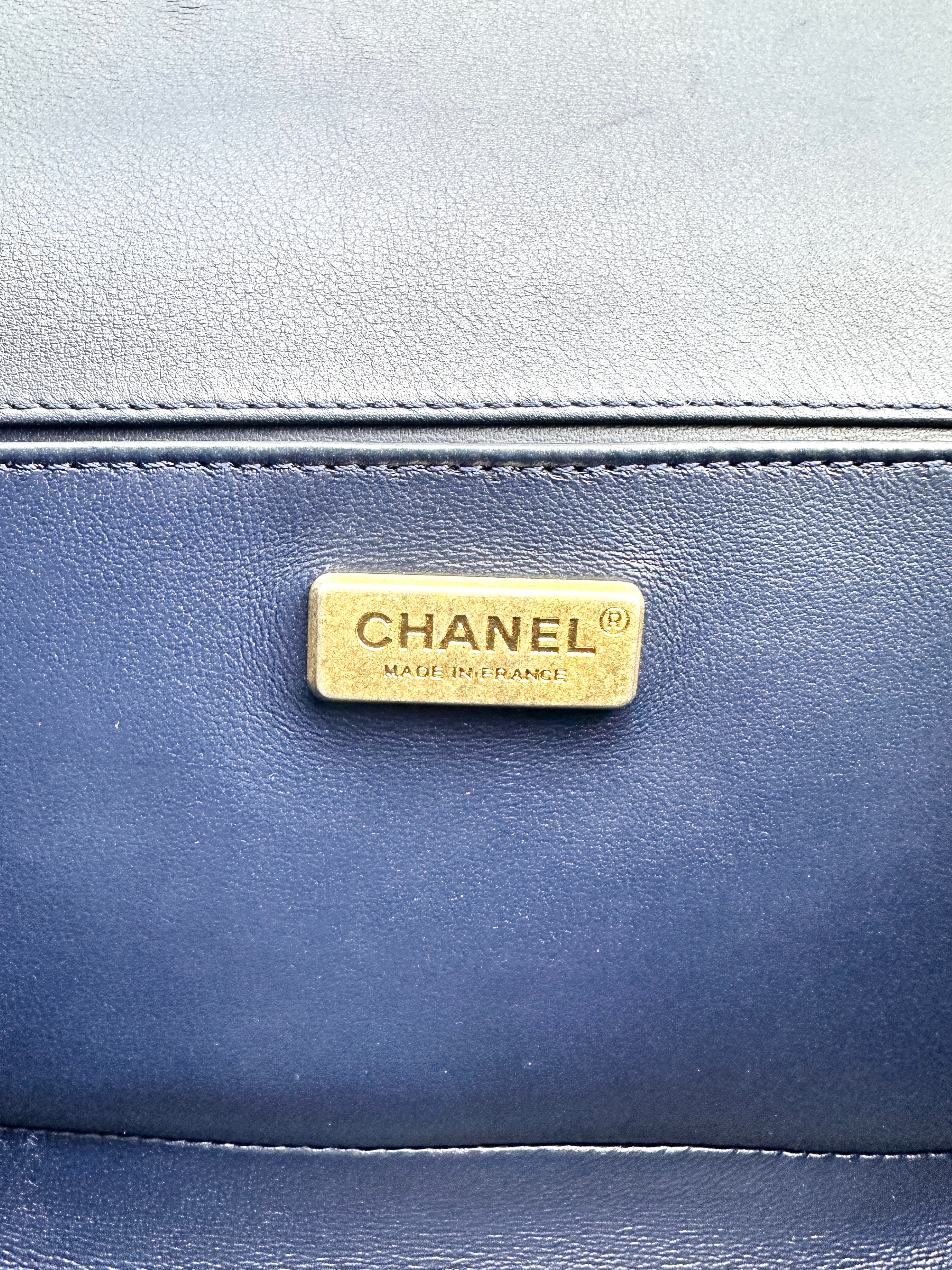 Chanel Rabbit Fur Medium Flap Boy Bag Navy (26***06) CC740