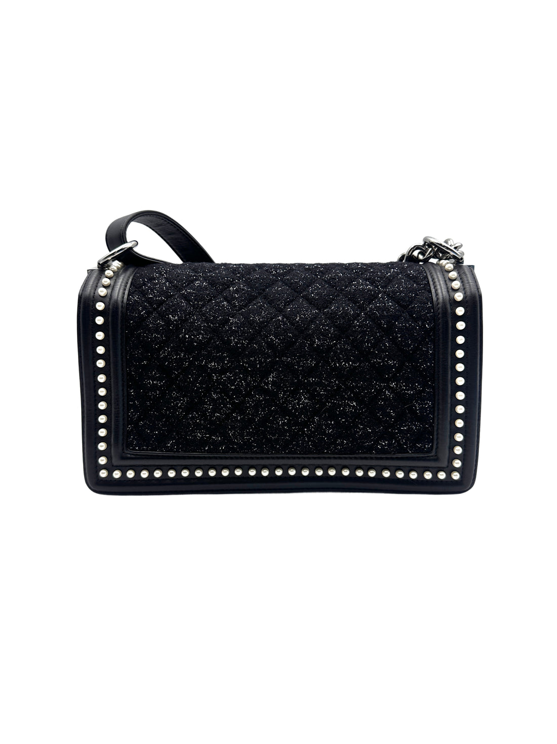 Chanel Tweed with Pearls Medium Boy Black SHW CC749