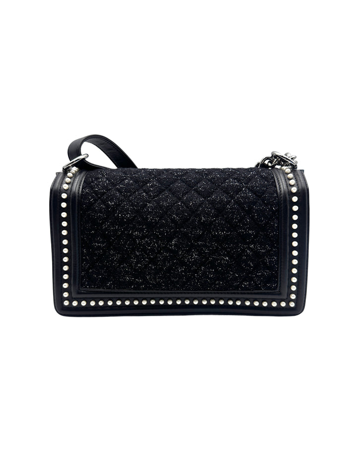 Chanel Tweed with Pearls Medium Boy Black SHW CC749