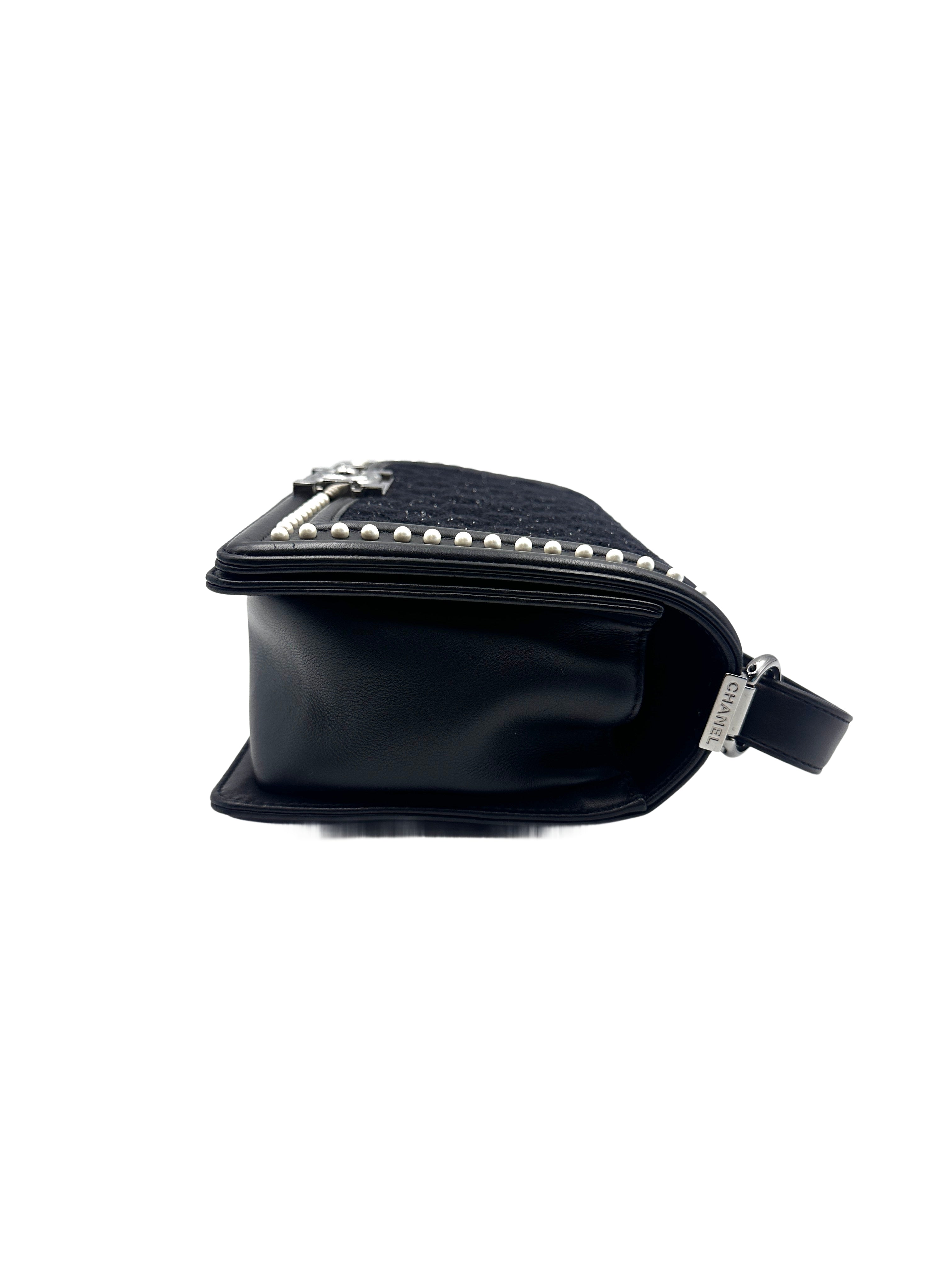 Chanel Tweed with Pearls Medium Boy Black SHW CC749