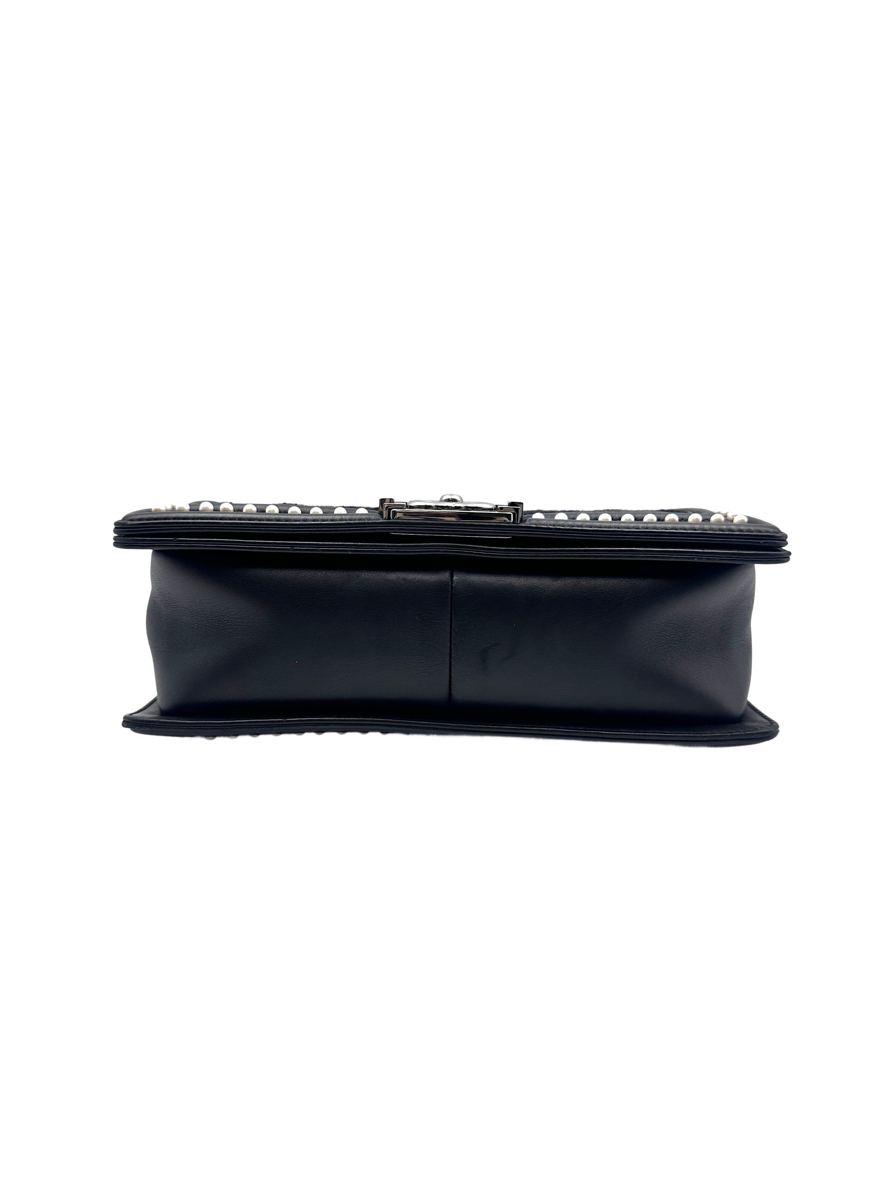 Chanel Tweed with Pearls Medium Boy Black SHW CC749
