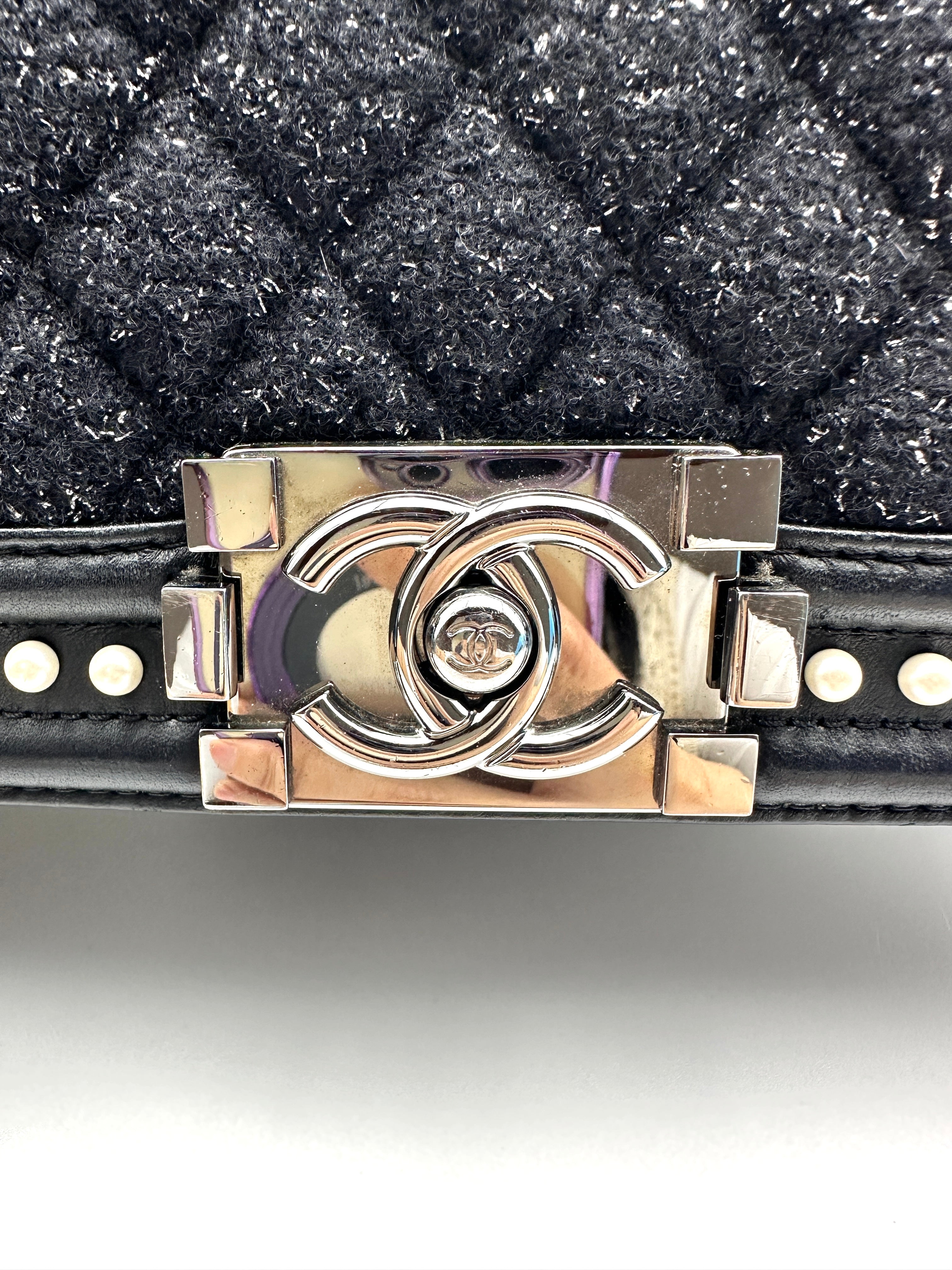 Chanel Tweed with Pearls Medium Boy Black SHW CC749