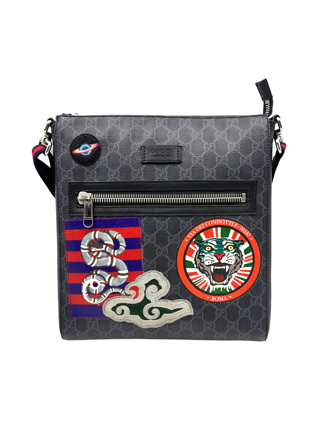 Gucci GG Night Courrier Zip Messenger Coated Canvas with Applique Black GG511