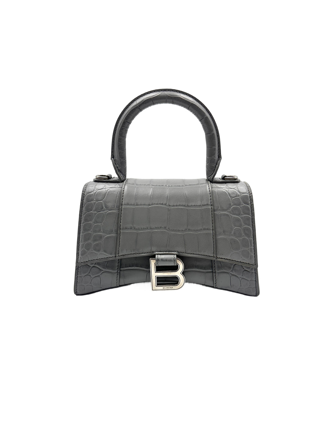 Balenciaga Crocodile Embossed S Hourglass Top Handle Bag Grey BB47
