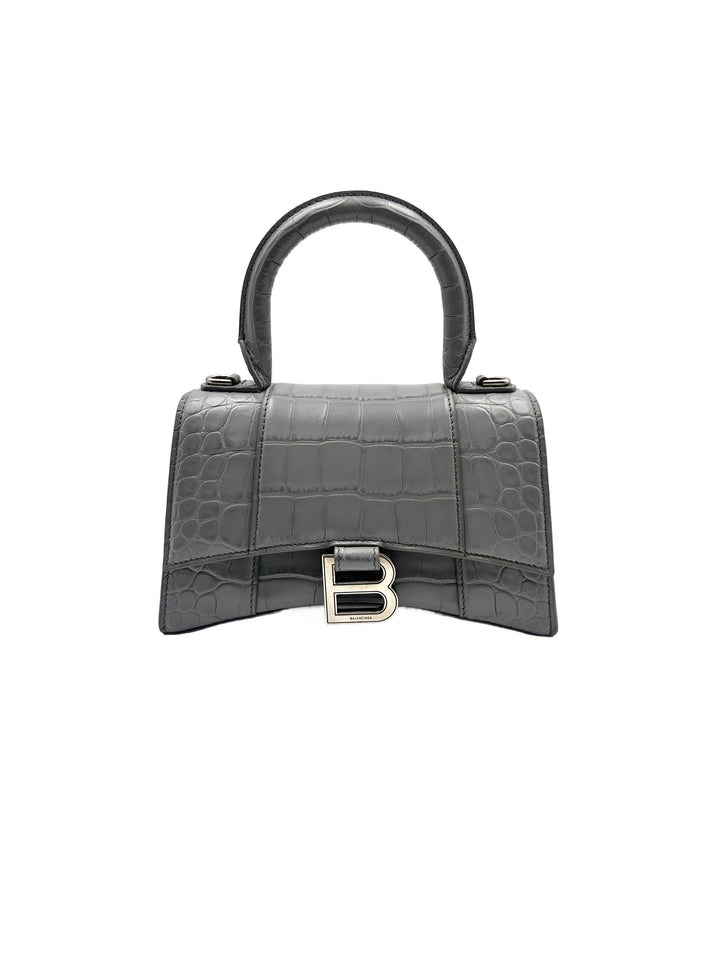 Balenciaga Crocodile Embossed S Hourglass Top Handle Bag Grey BB47