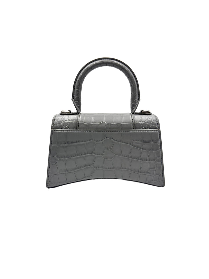 Balenciaga Crocodile Embossed S Hourglass Top Handle Bag Grey BB47
