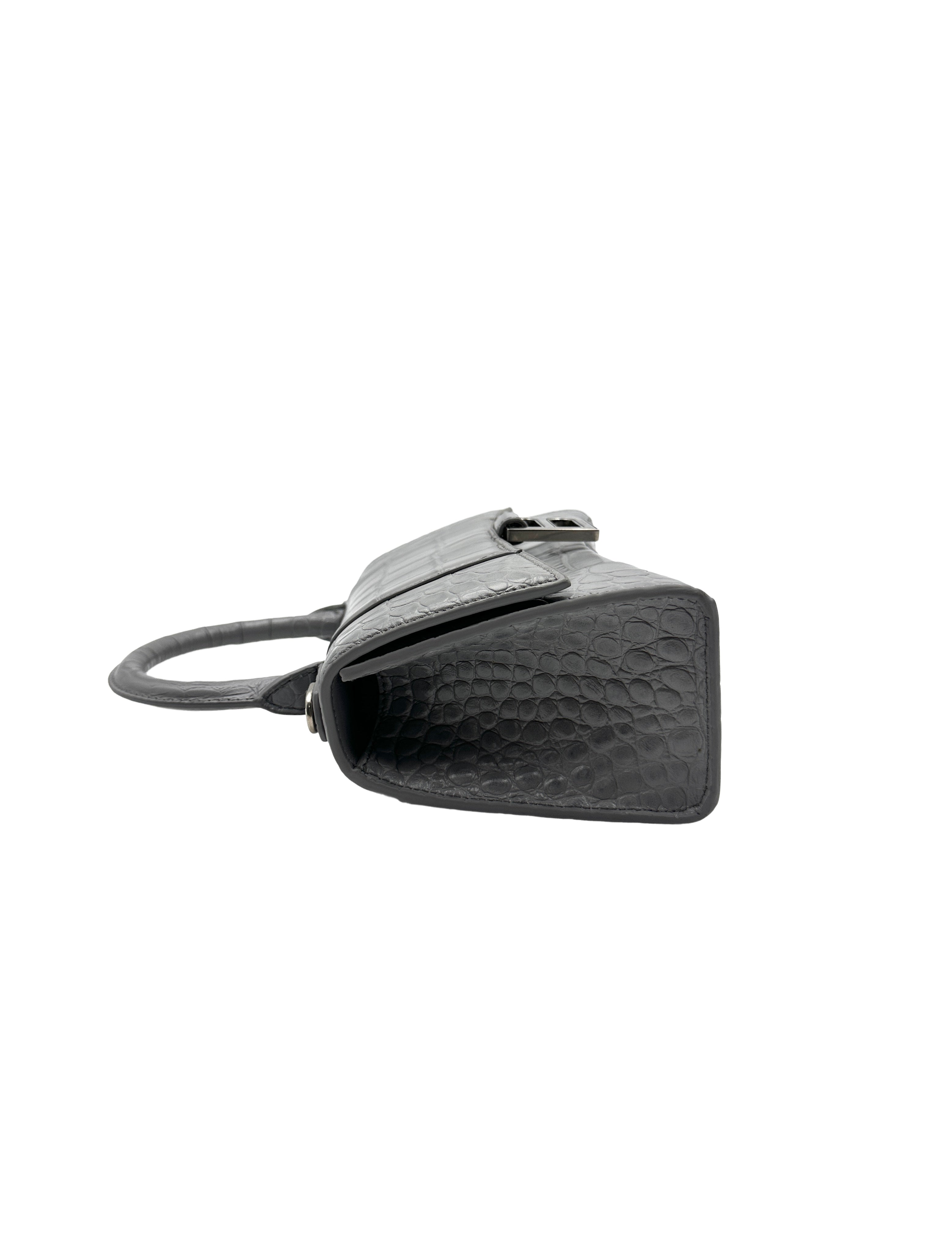 Balenciaga Crocodile Embossed S Hourglass Top Handle Bag Grey BB47