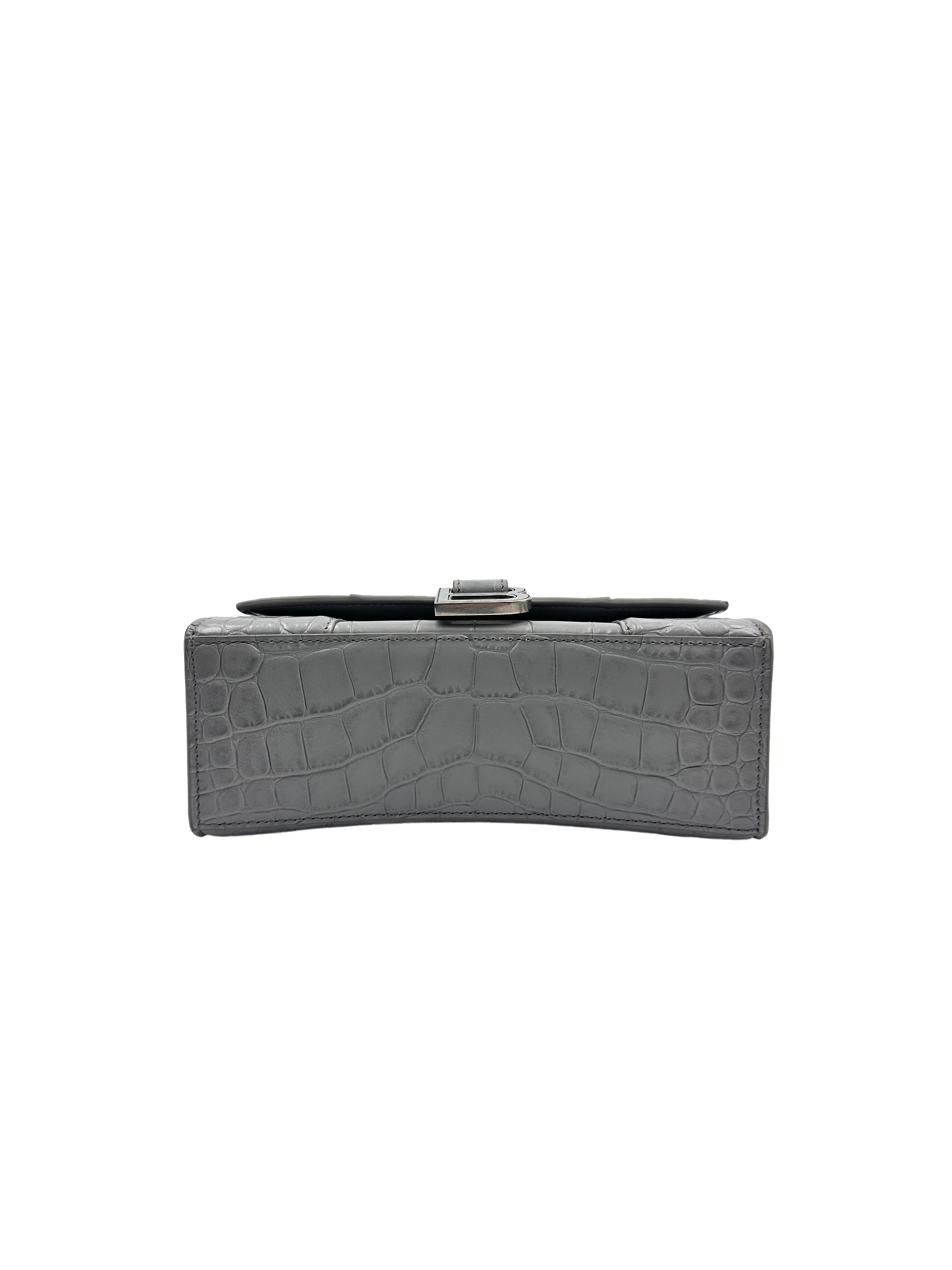 Balenciaga Crocodile Embossed S Hourglass Top Handle Bag Grey BB47