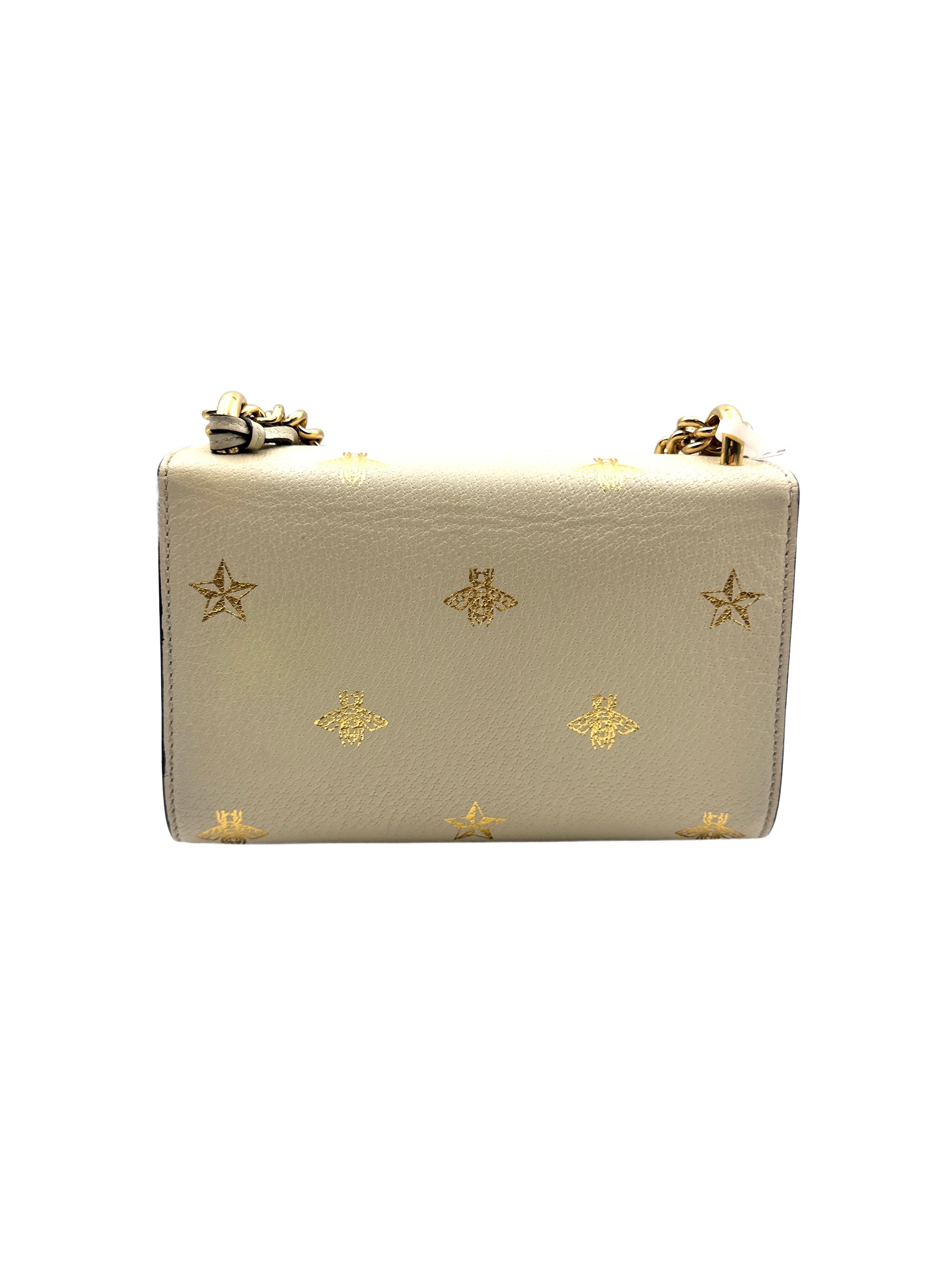 Gucci Grained Calfskin Bee Star Small Padlock Shoulder Bag White GG507