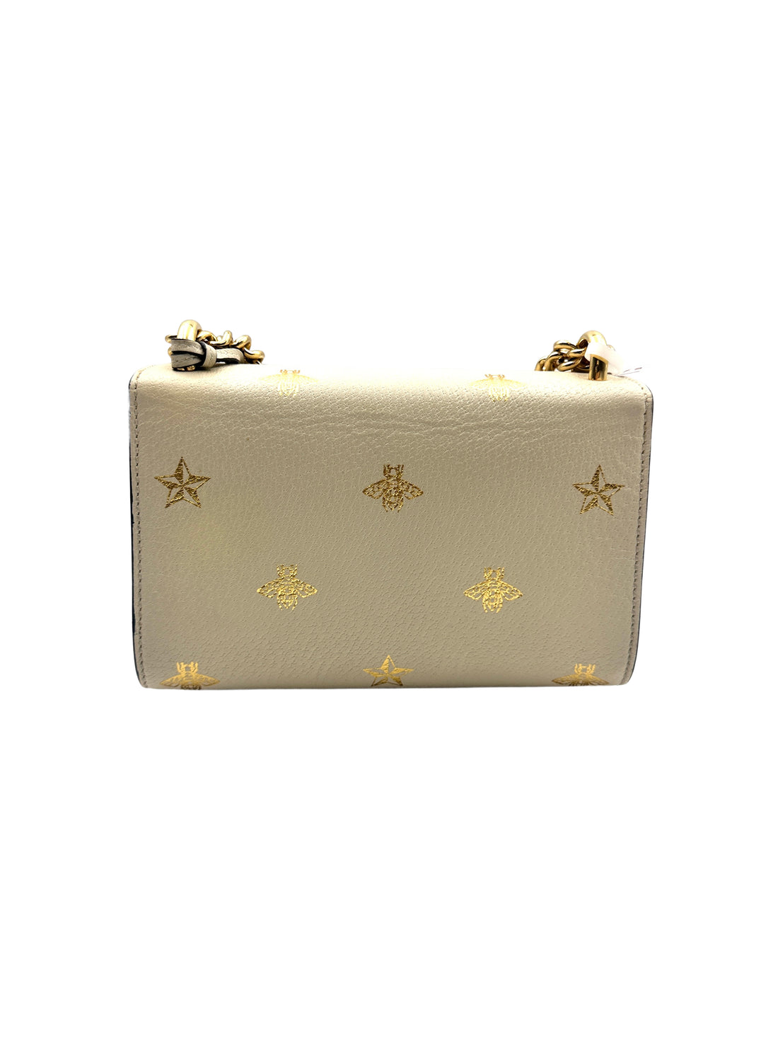 Gucci Grained Calfskin Bee Star Small Padlock Shoulder Bag White GG507