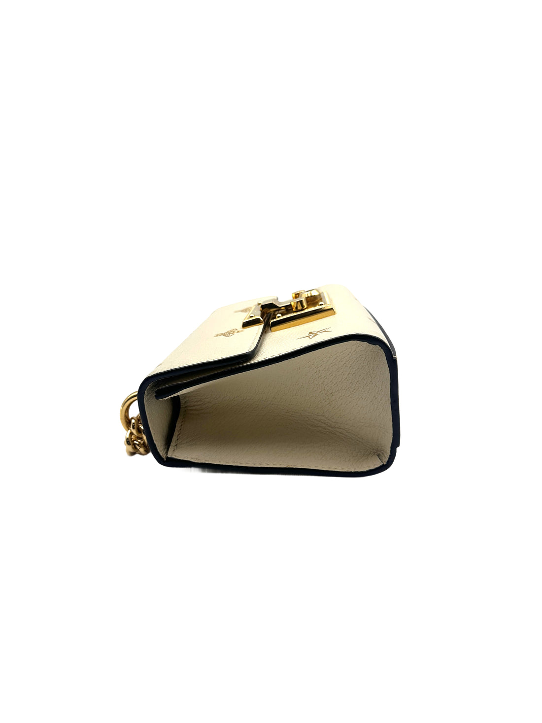 Gucci Grained Calfskin Bee Star Small Padlock Shoulder Bag White GG507