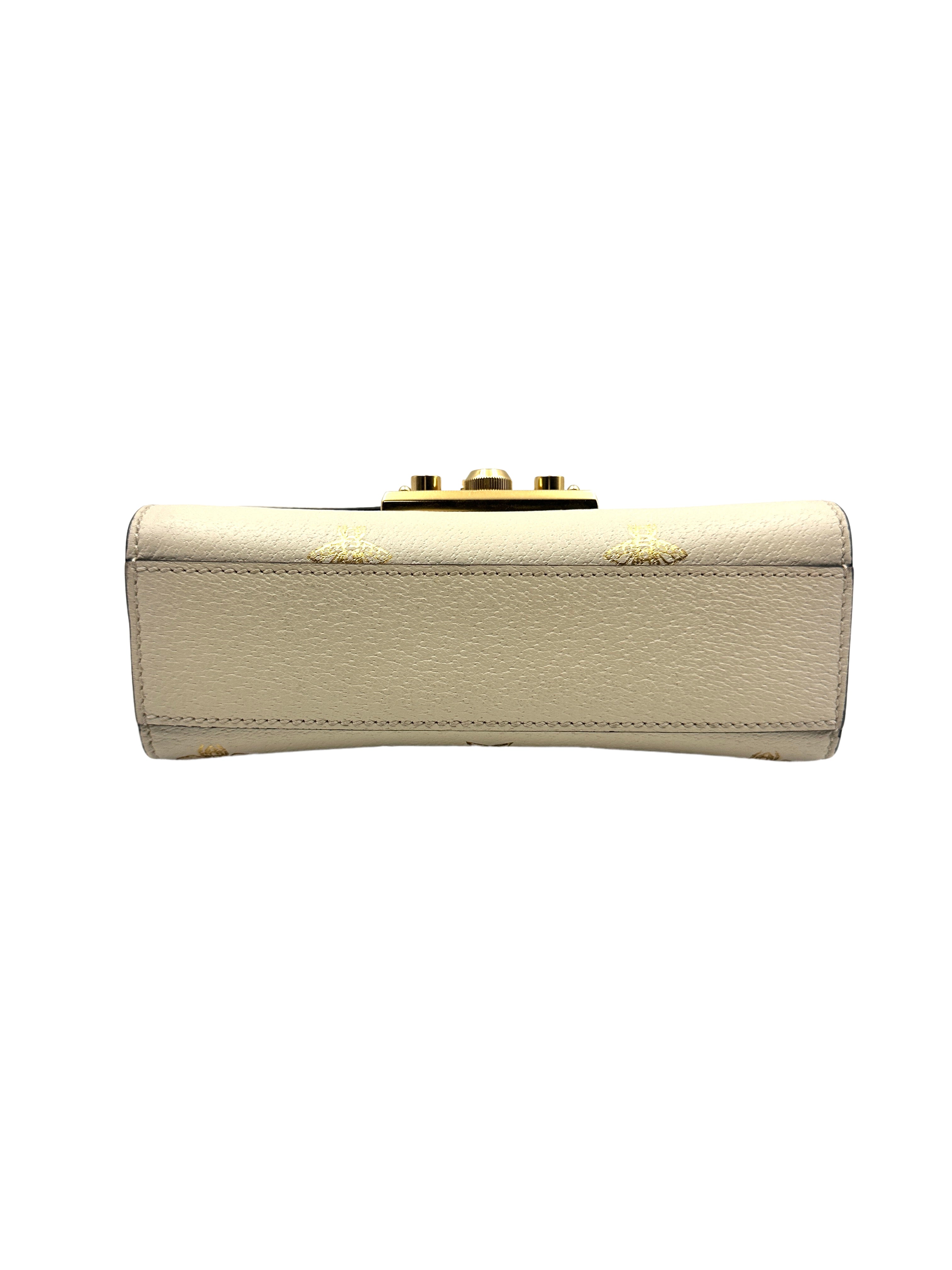 Gucci Grained Calfskin Bee Star Small Padlock Shoulder Bag White GG507