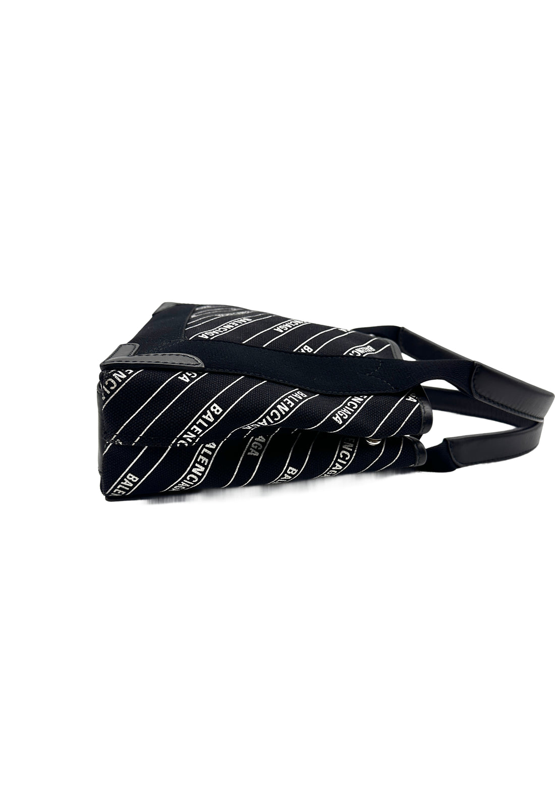 Balenciaga Calfskin Cotton Canvas Logo Print Navy Cabas XS Black/White BB46