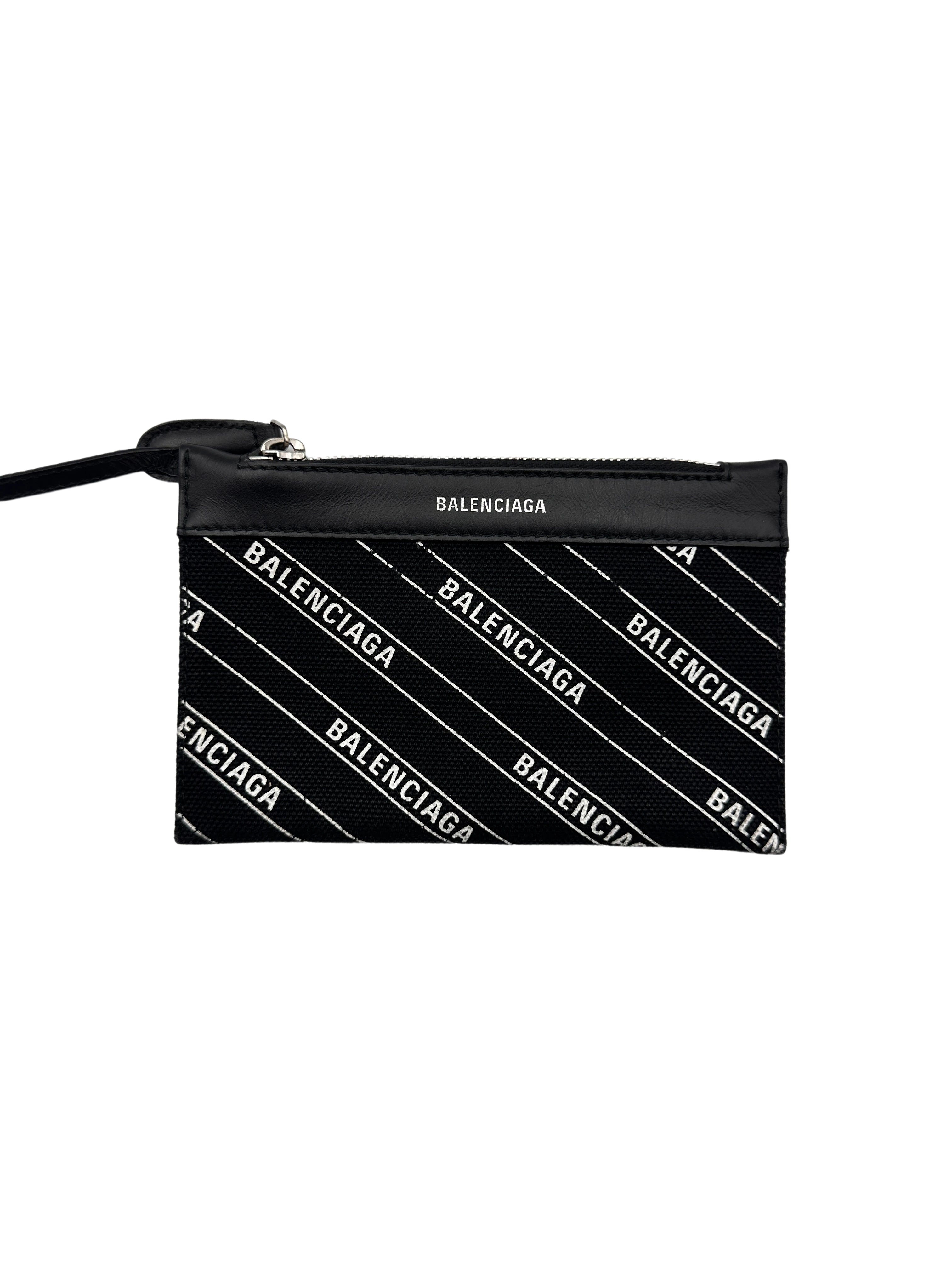 Balenciaga Calfskin Cotton Canvas Logo Print Navy Cabas XS Black/White BB46