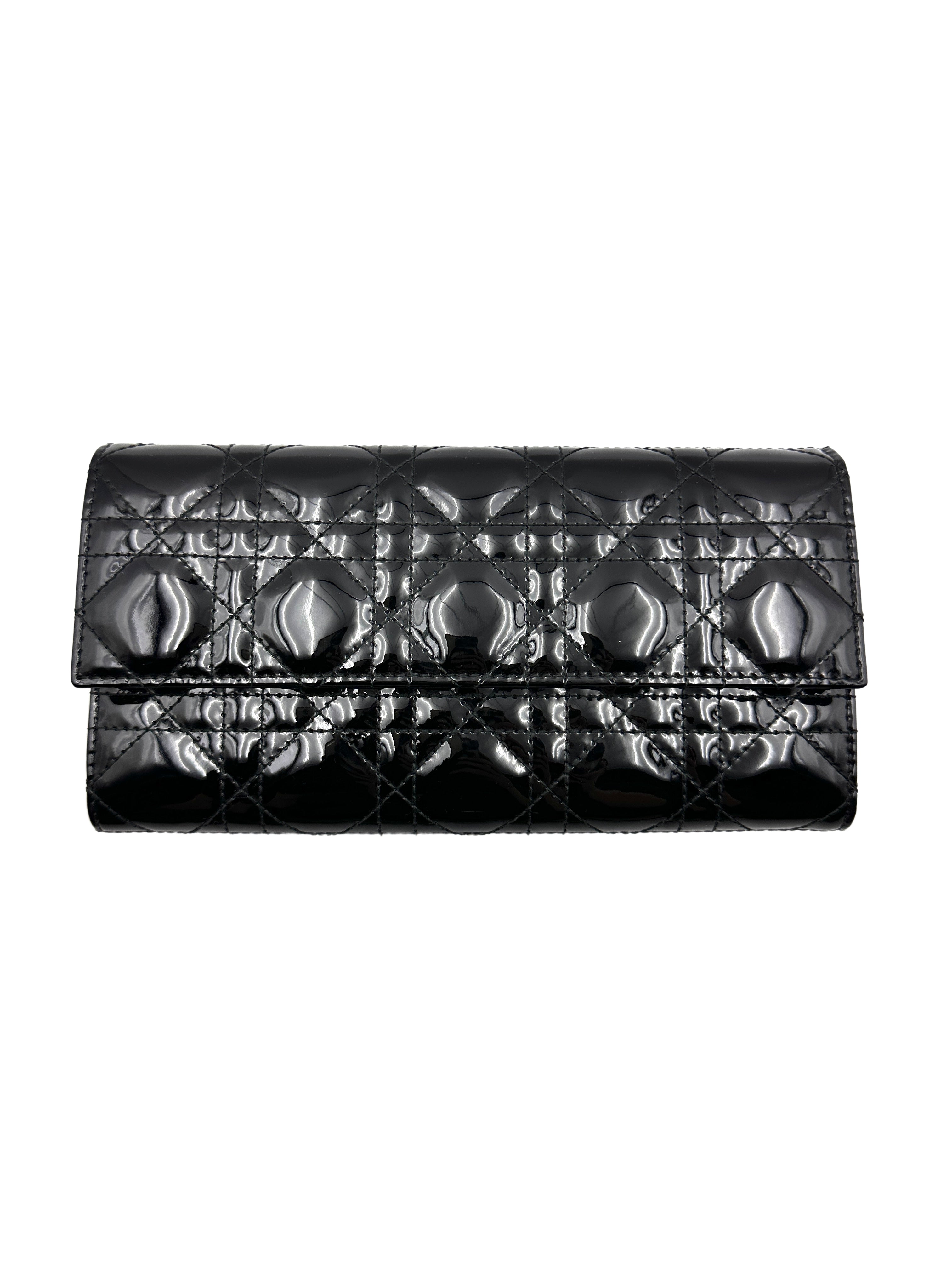 Christian Dior patent leather Lady Dior bifold wallet black DR297