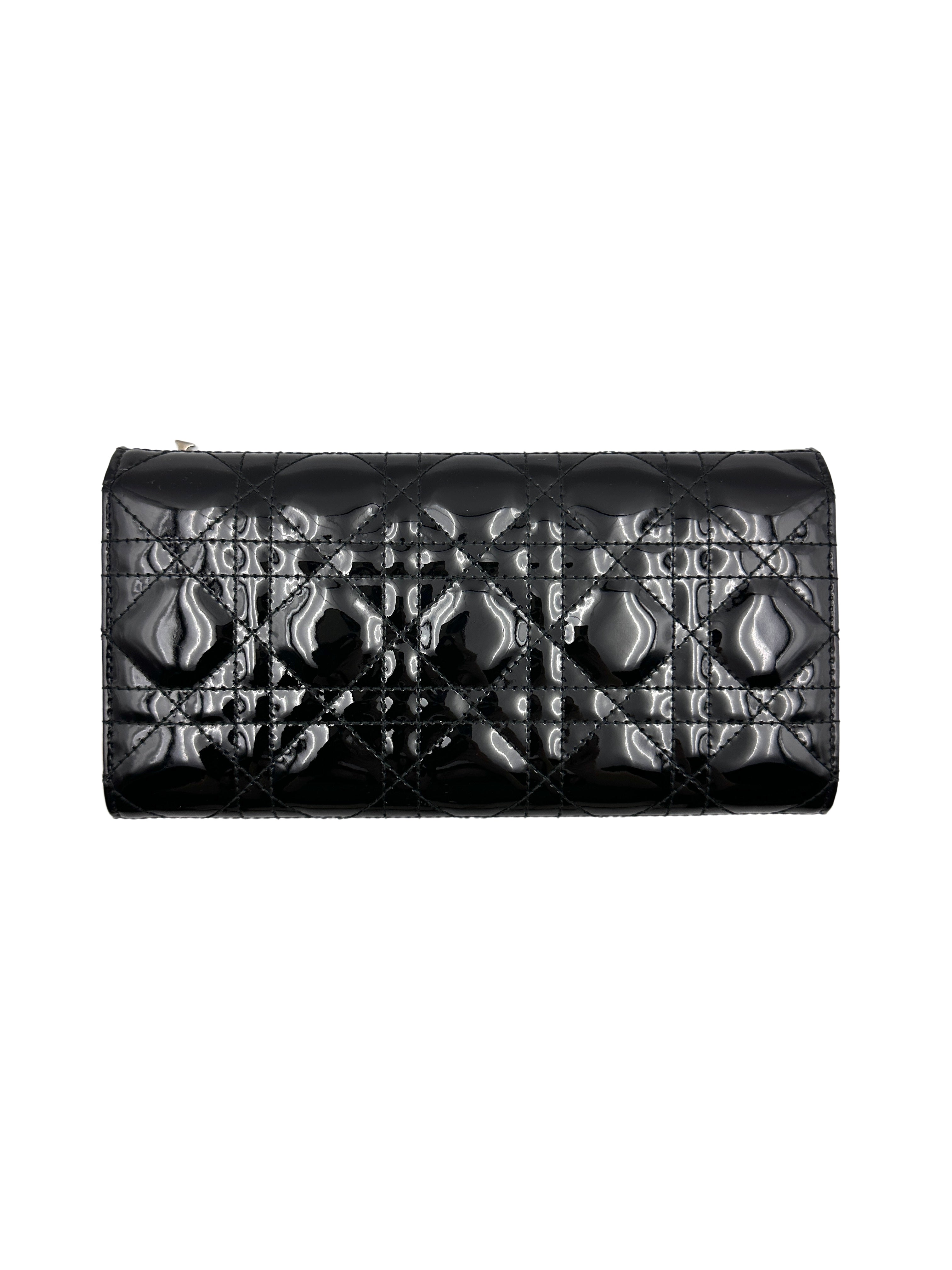 Christian Dior patent leather Lady Dior bifold wallet black DR297