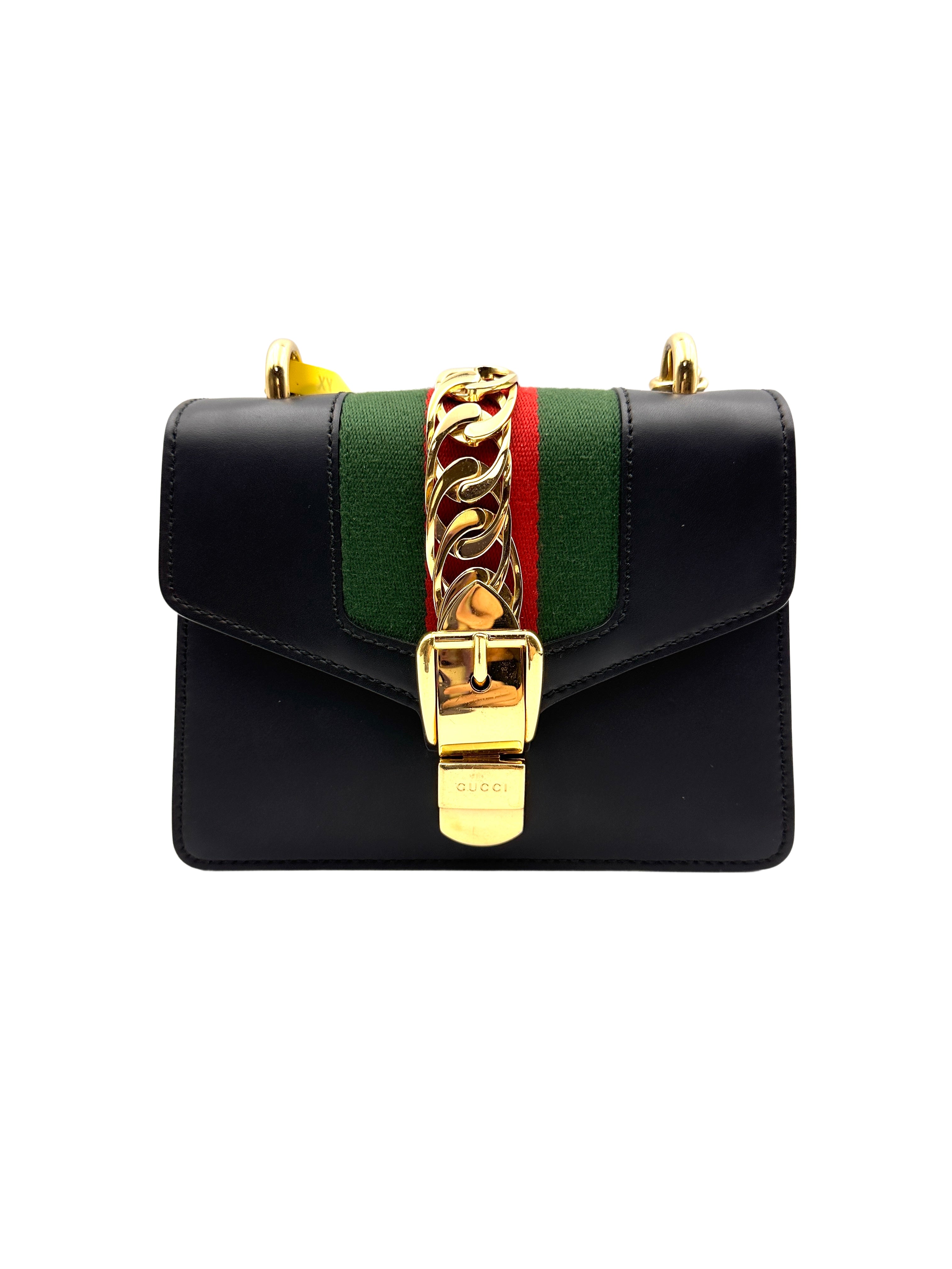 Gucci leather Sylvie mini top handle bag black GG478