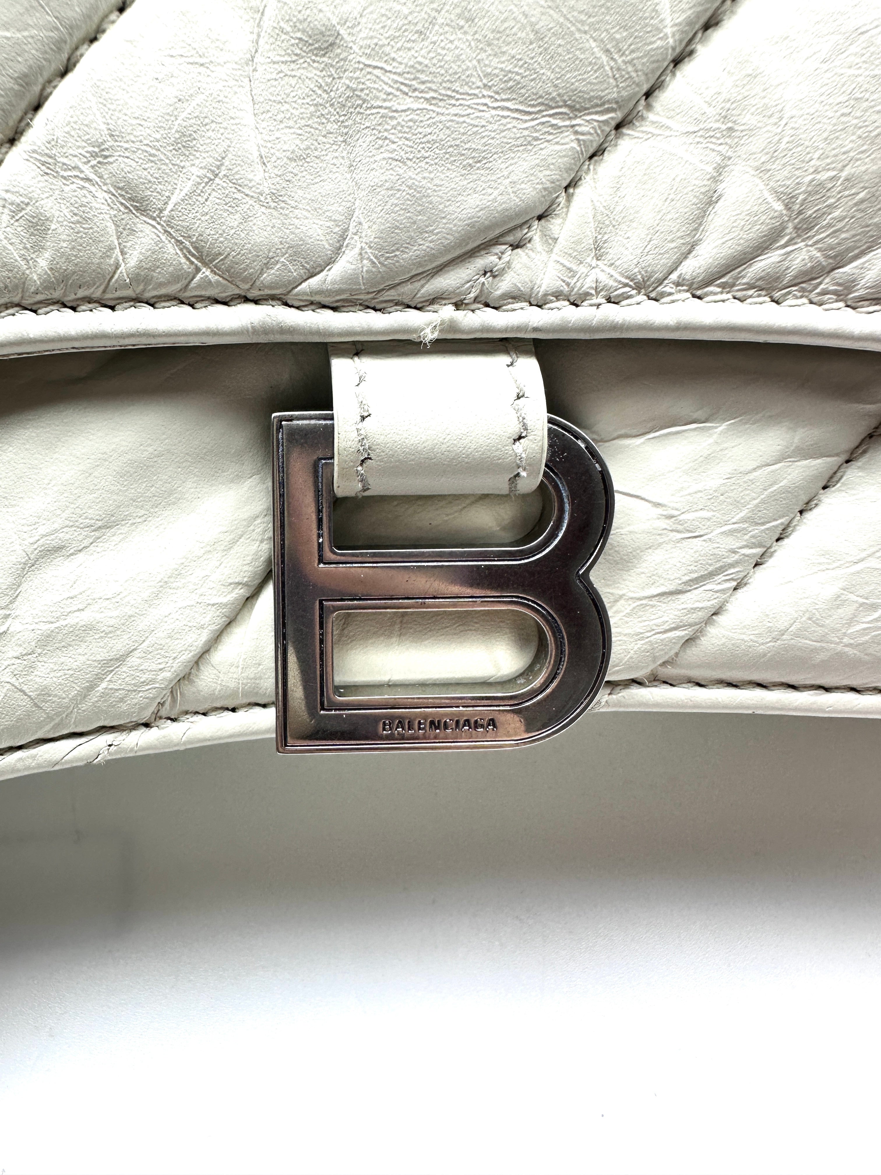 Balenciaga Quilted leather Crush Hourglass Shoulder Bag White BB44