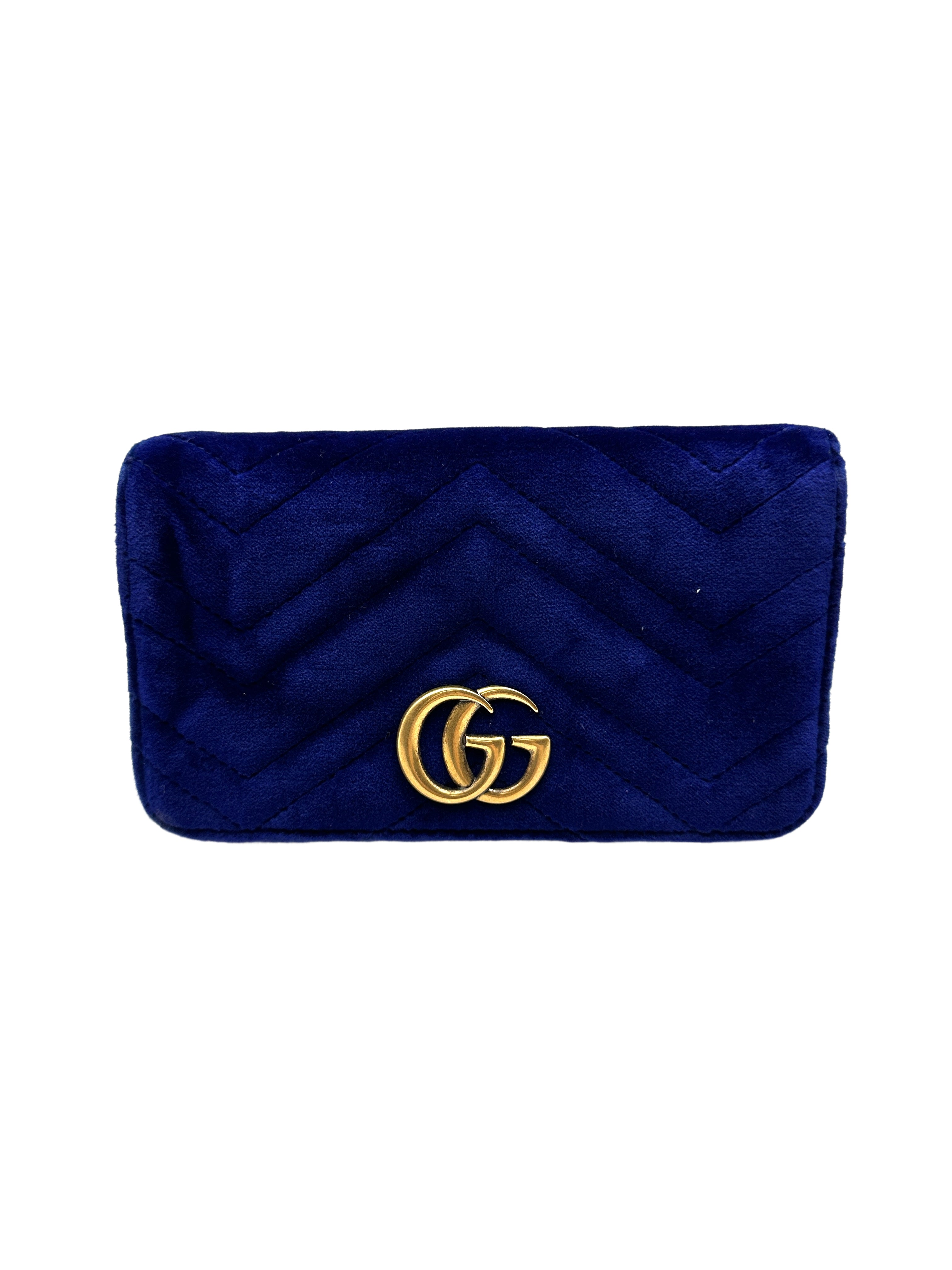 Gucci GG Velet Marmont Wallet on Chain Blue GG510