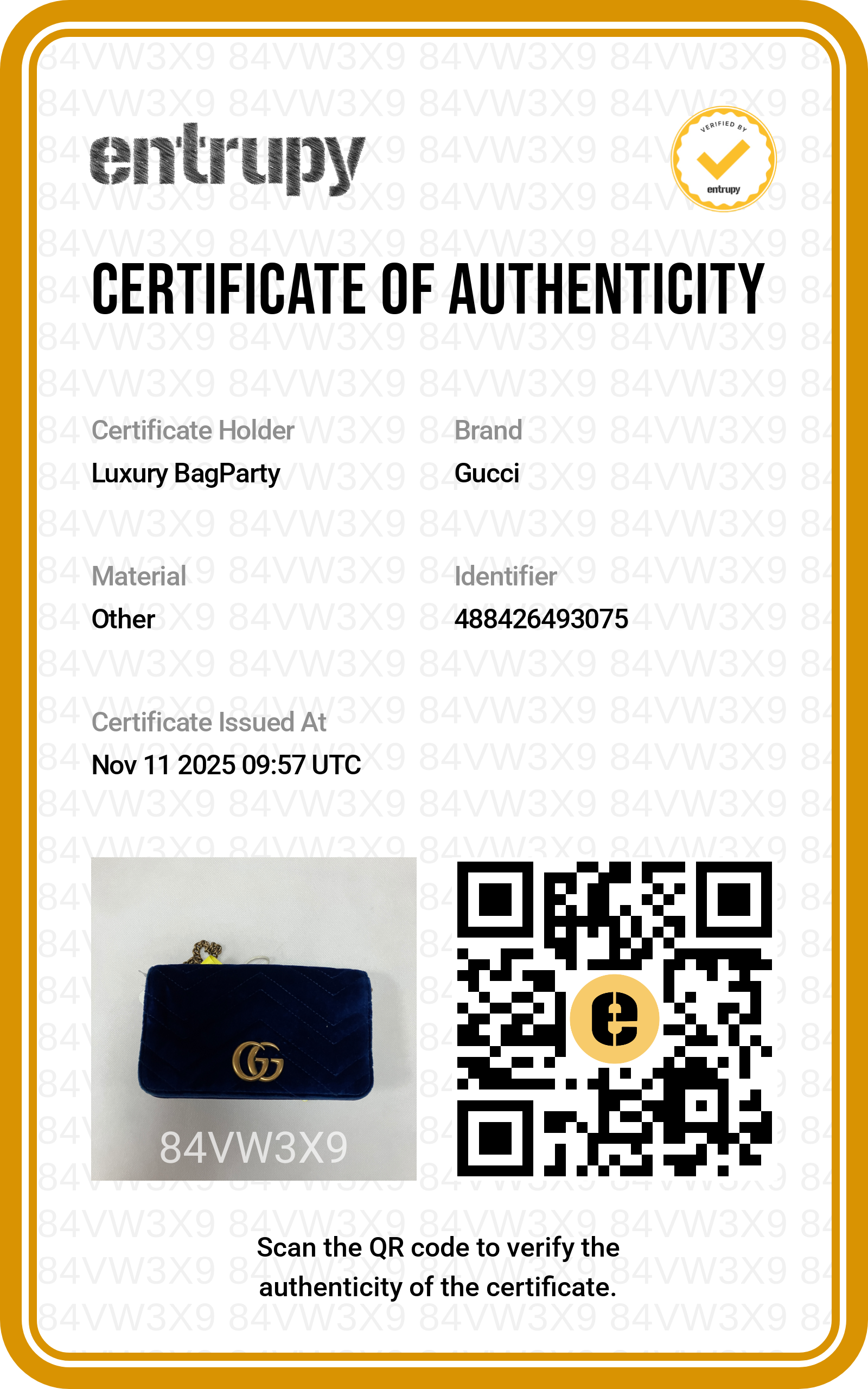 Gucci GG Velet Marmont Wallet on Chain Blue GG510