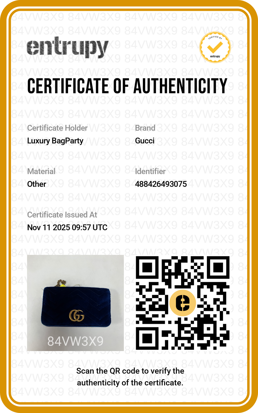 Gucci GG Velet Marmont Wallet on Chain Blue GG510