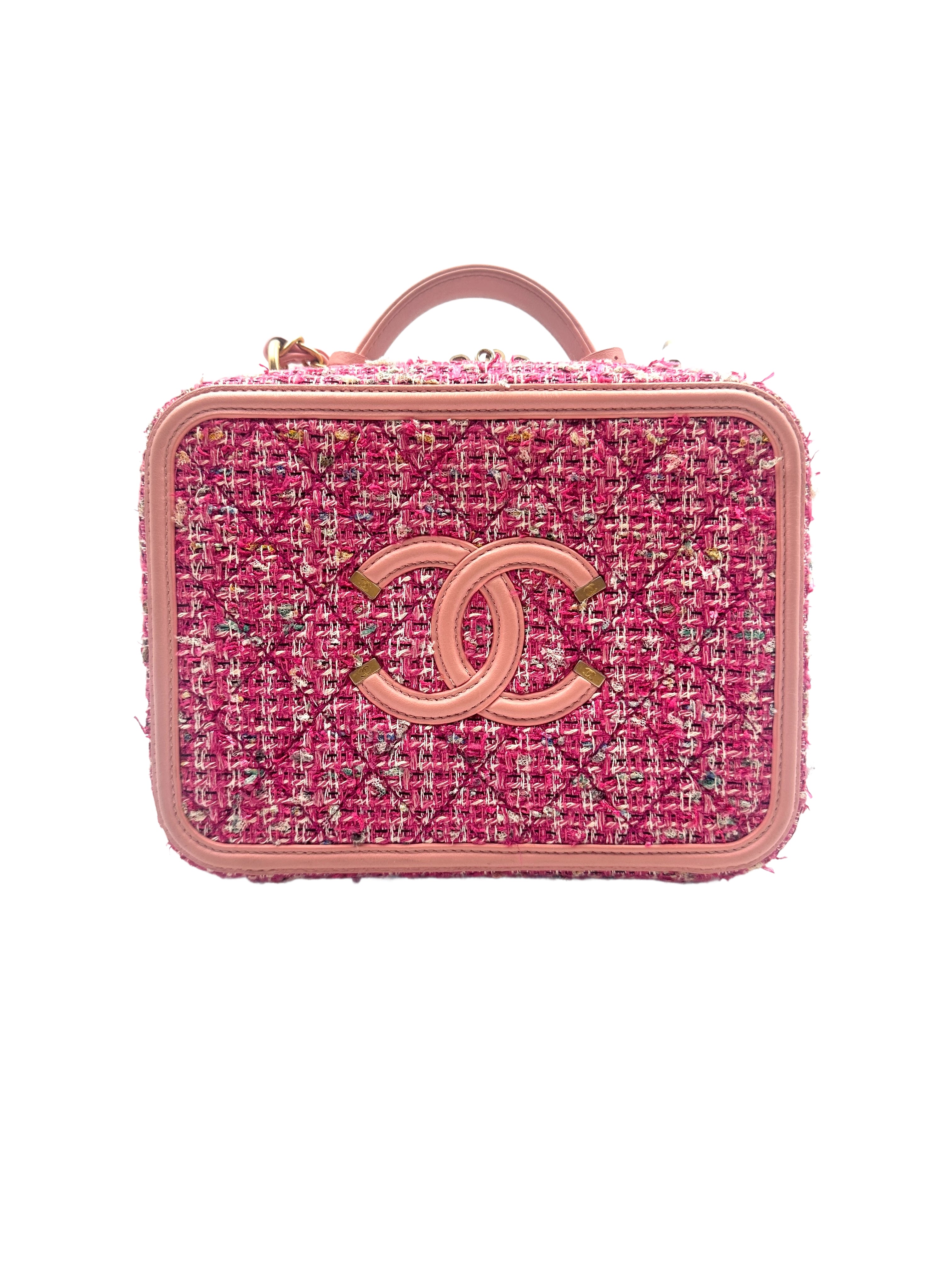 Chanel Tweed and Leather Flligree Vanity Bag Medium Pink (27***75) CC774