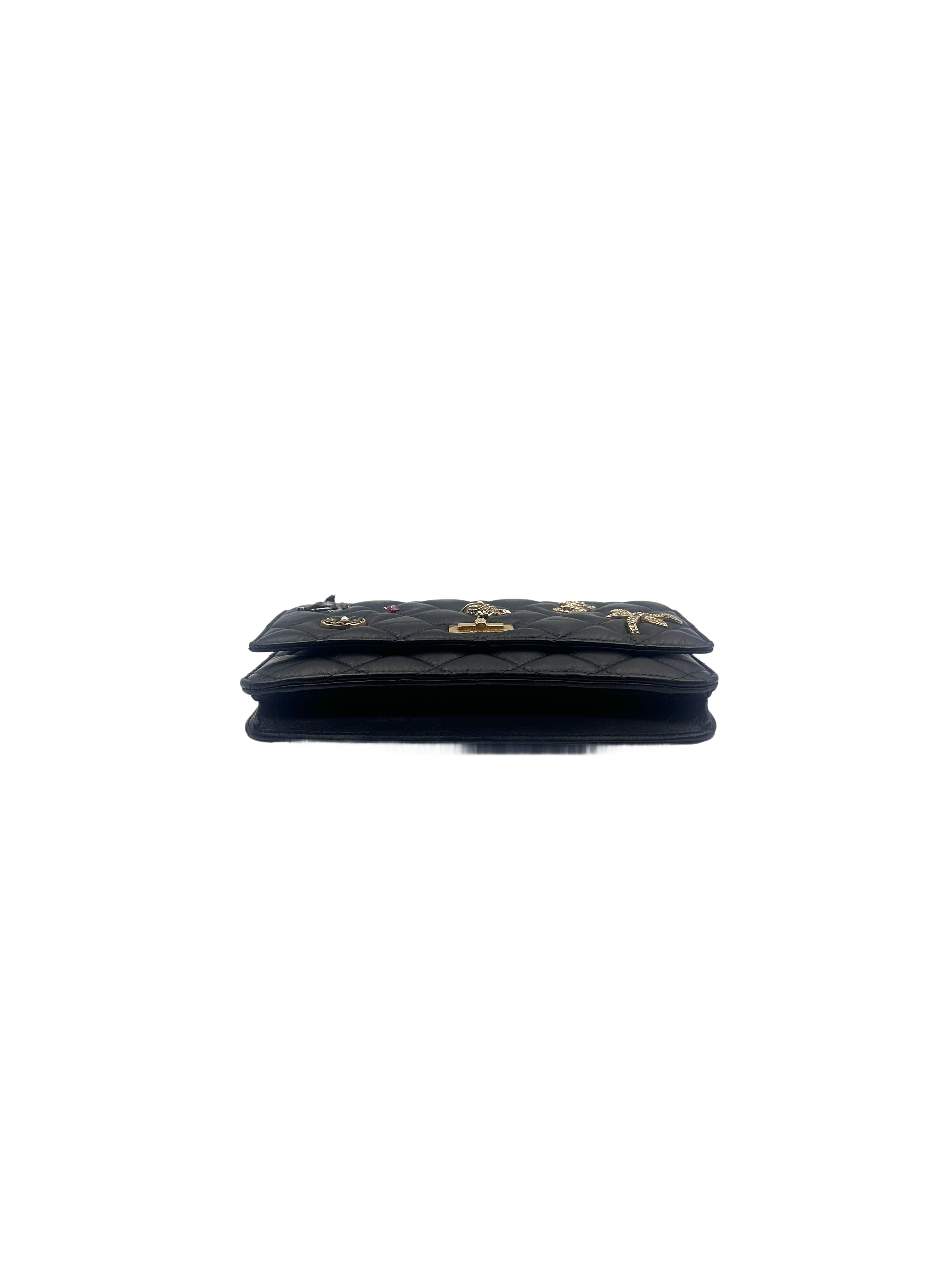Chanel Quilted Lucky Charm Wallet on Chain Black (24***28) CC779