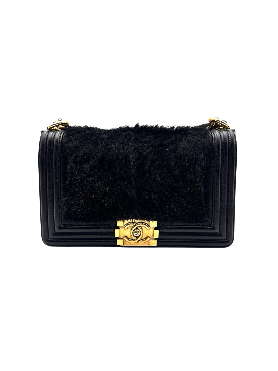 Chanel Rabbit Fur Medium Boy Black (21***60) CC775