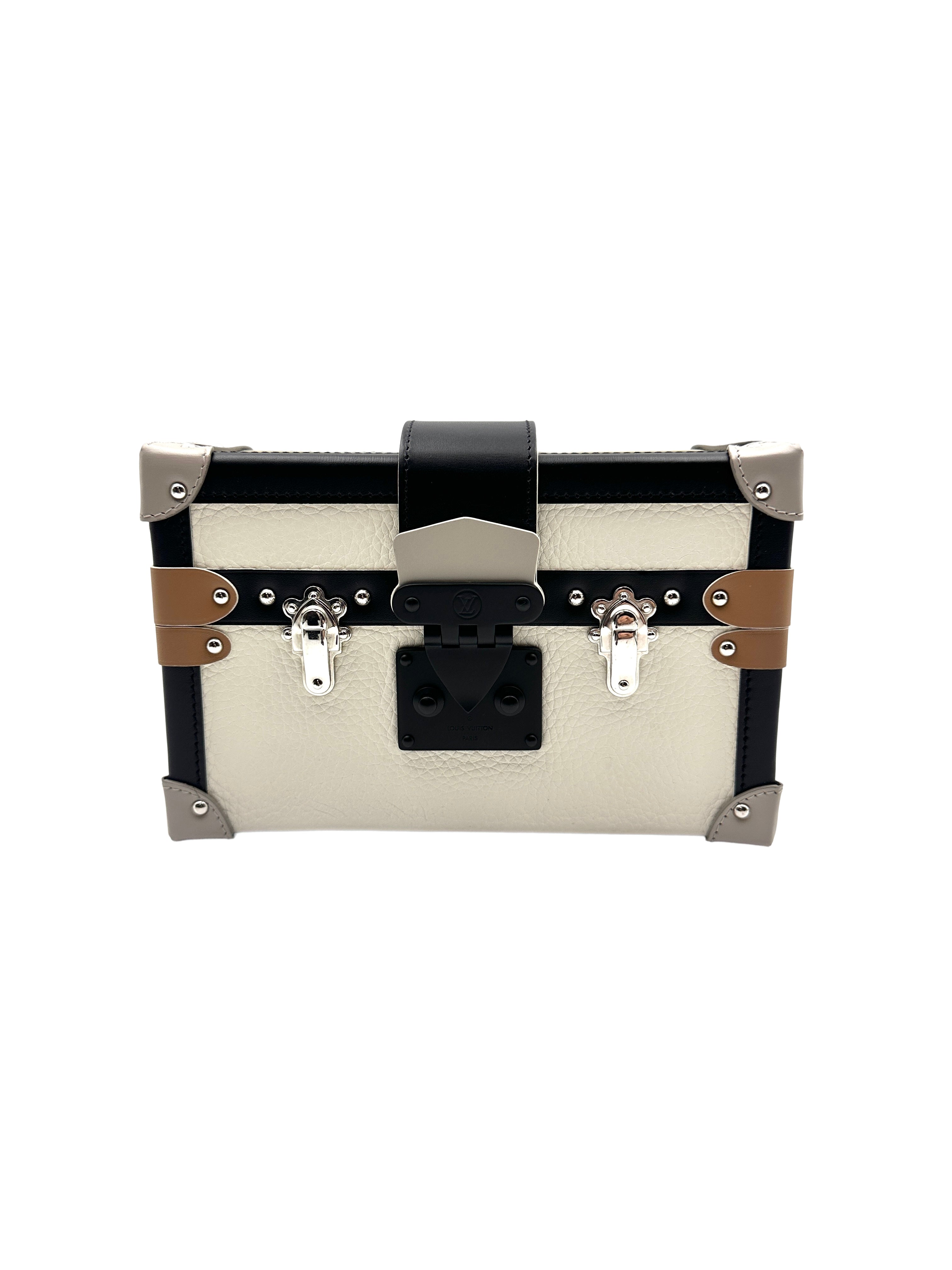 Louis Vuitton Leather Petite Malle Trunk Crossbody Box Bag Black/White LV1305