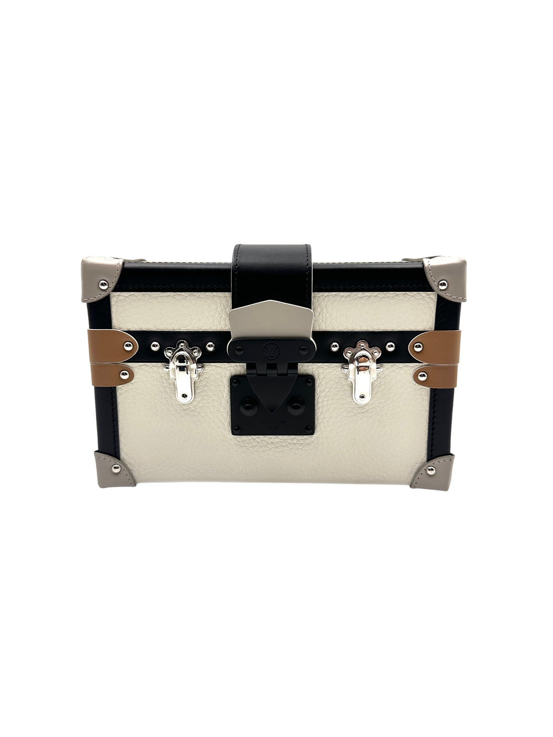Louis Vuitton Leather Petite Malle Trunk Crossbody Box Bag Black/White LV1305