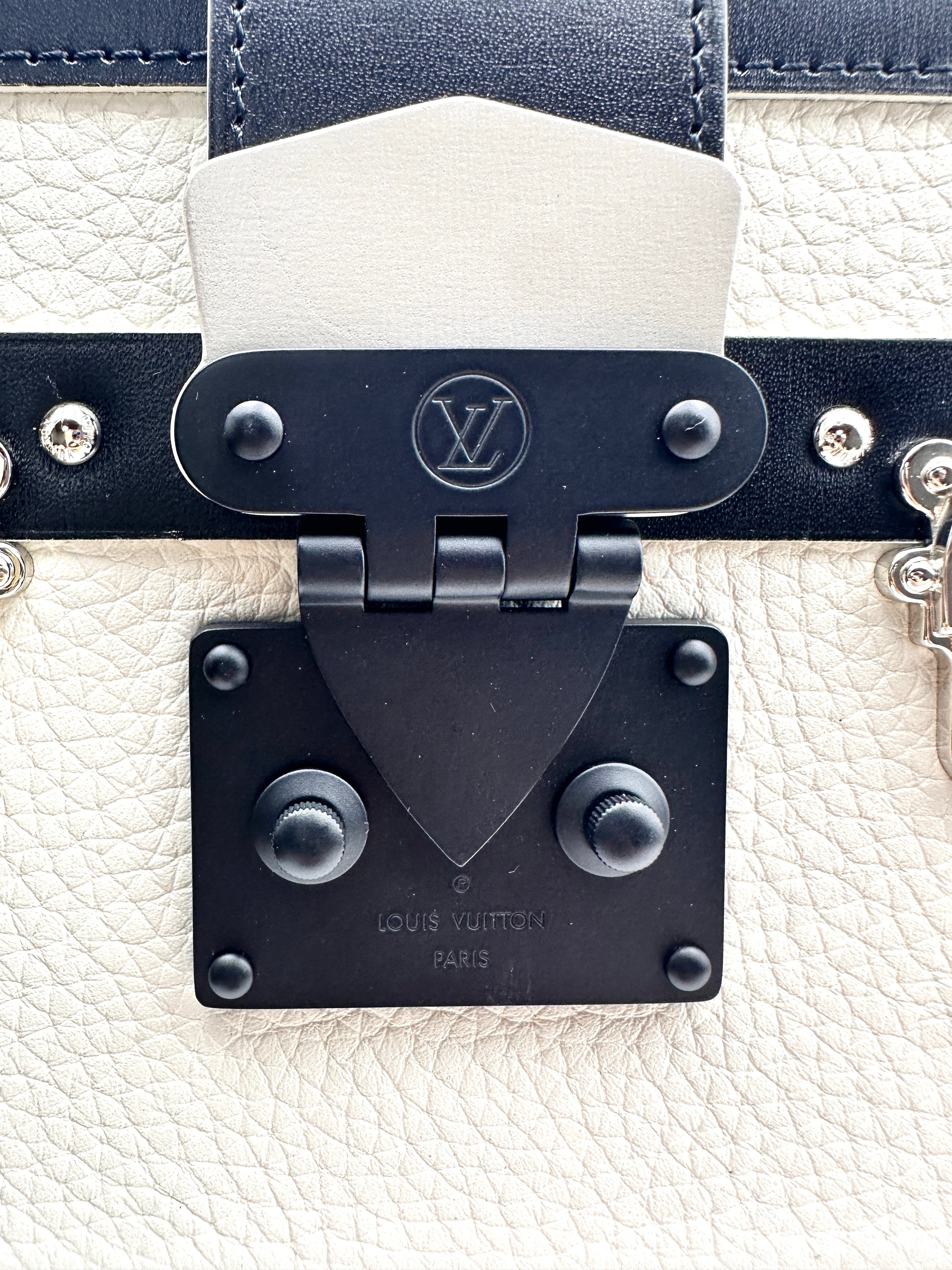 Louis Vuitton Leather Petite Malle Trunk Crossbody Box Bag Black/White LV1305