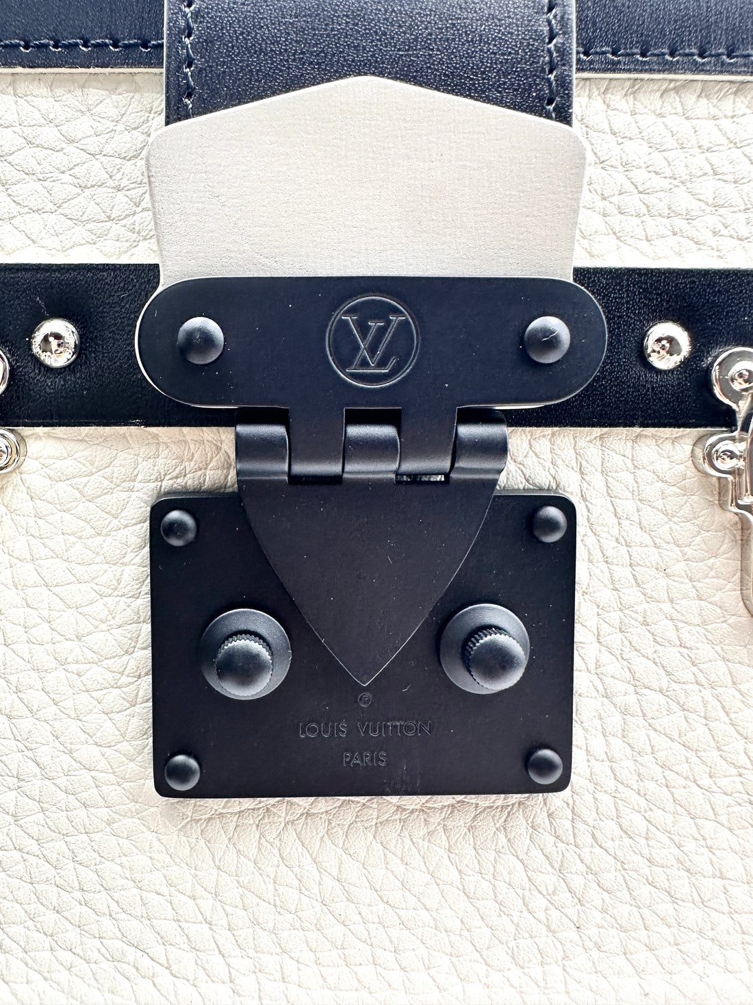 Louis Vuitton Leather Petite Malle Trunk Crossbody Box Bag Black/White LV1305